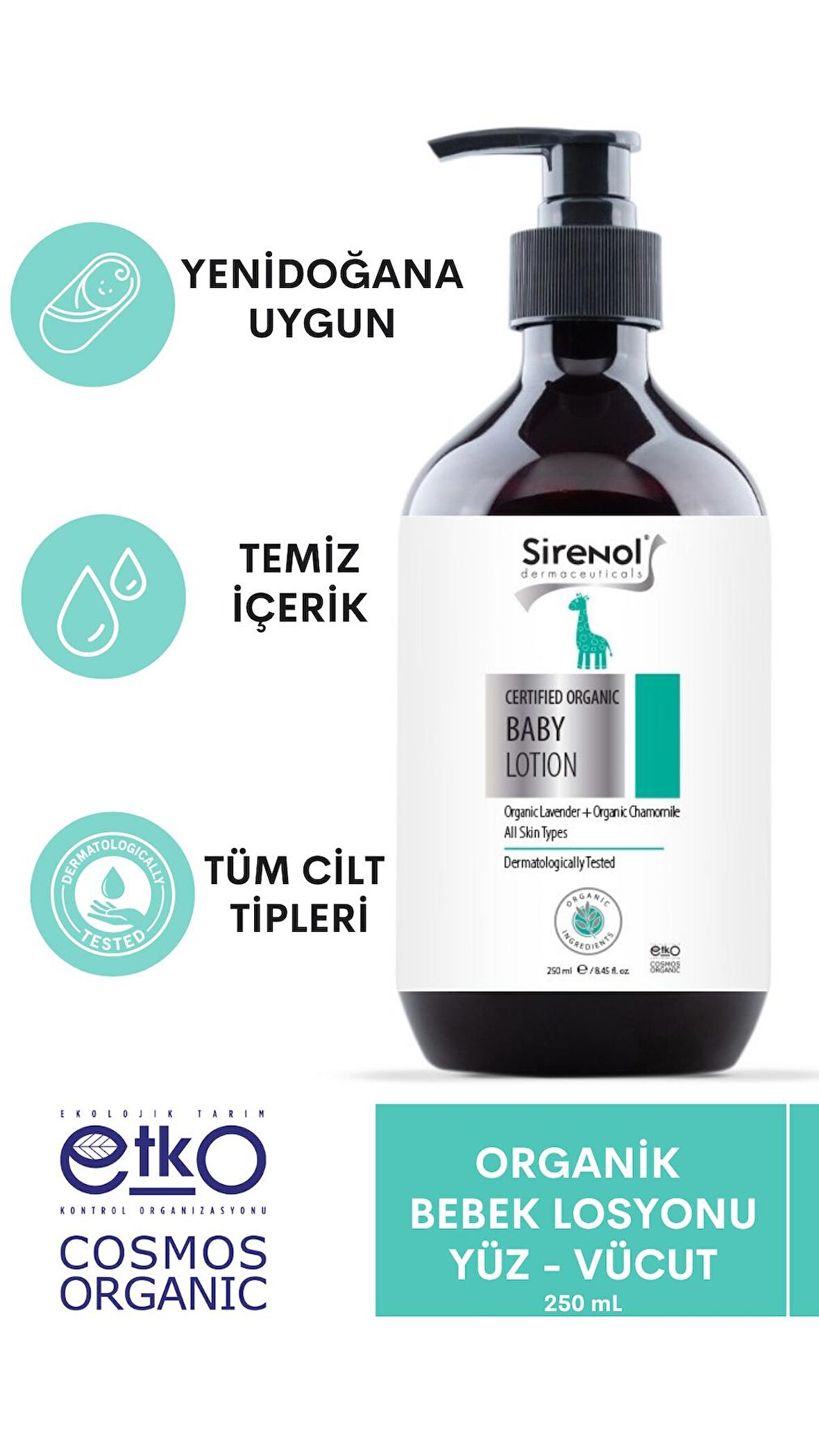 Sirenol Organik Bebek Losyonu - Yenidoğan 250 mL