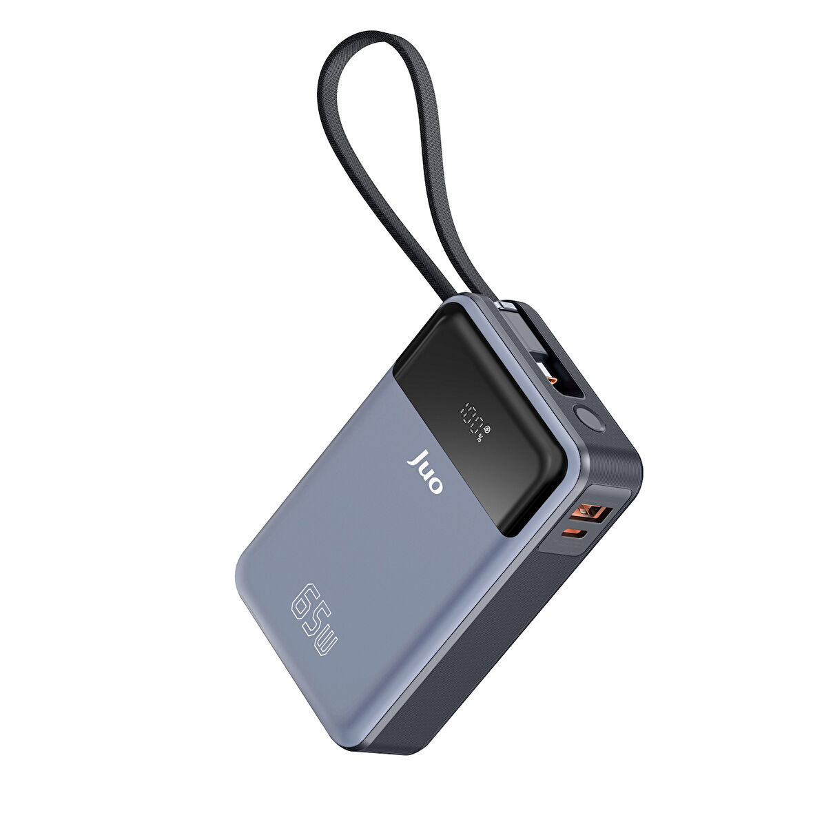 Juo 20000mAh 65W LED Ekranlı USB-A + Type-C Kablolu Taşınabilir Hızlı Şarj Cihazı Powerbank