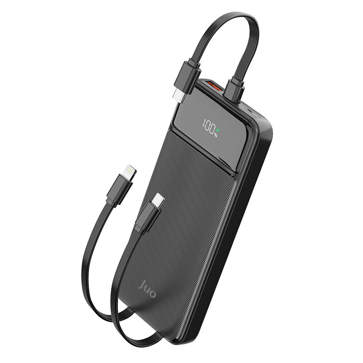 Juo 10000mAh 22.5W Led Ekranlı Lightning ve Type-C Kablolu Powerbank Taşınabilir Hızlı Şarj Cihazı Siyah