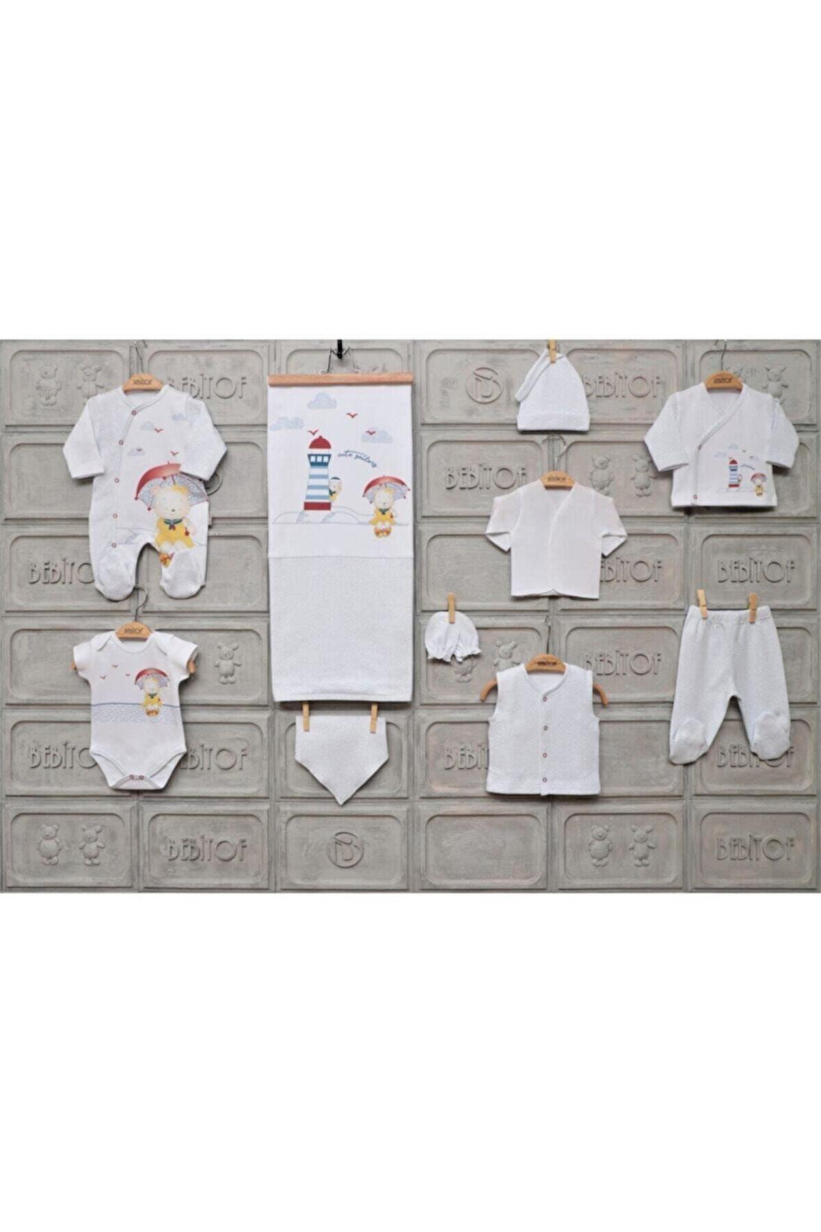 Kız Bebek Beyaz Kırmızı Şemsiyeli Yeni Doğan Zıbın Seti 10 Parça