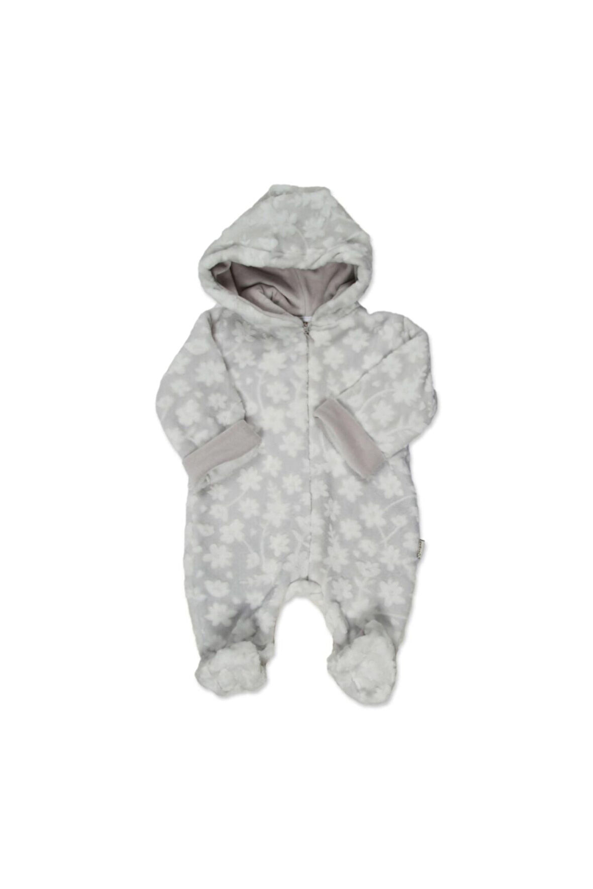 Unisex Bebek Gri Kapüşonlu Kadife Tulumu 70093