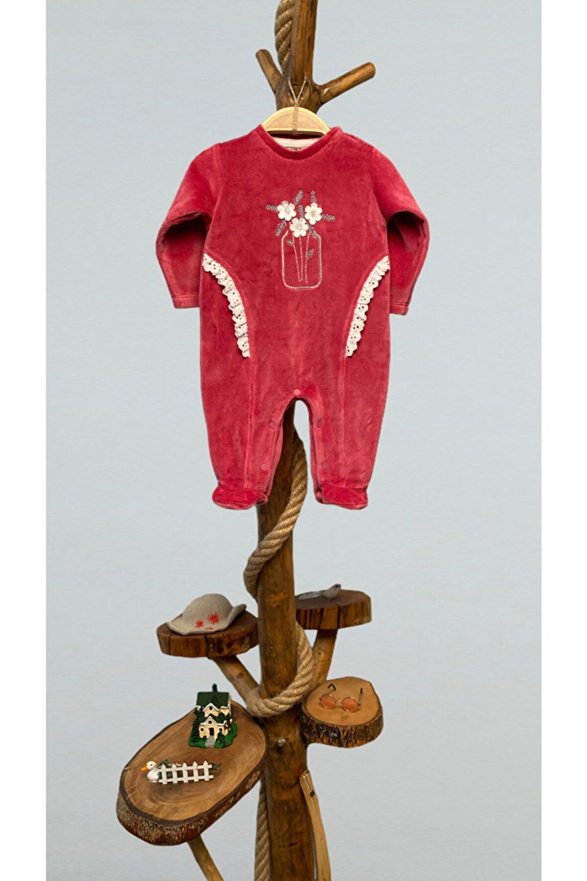 Çiçekli Kadife Tulum