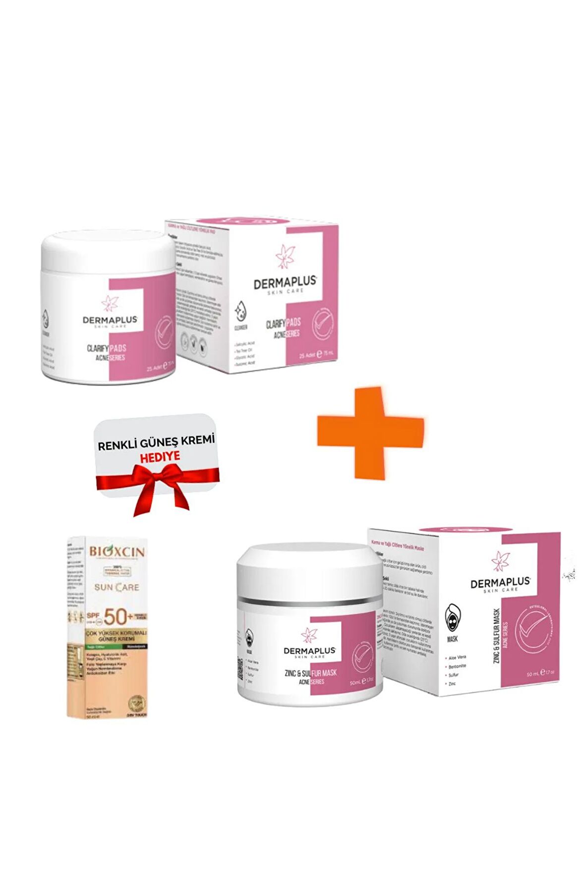 DERMAPLUSs ZINC SÜLFÜR MASK - DERMAPLUS CLARIFY PADS.BIOXCIN LEKE KARŞITI RENKLİ GÜNEŞ KREMİ HEDİYELİ