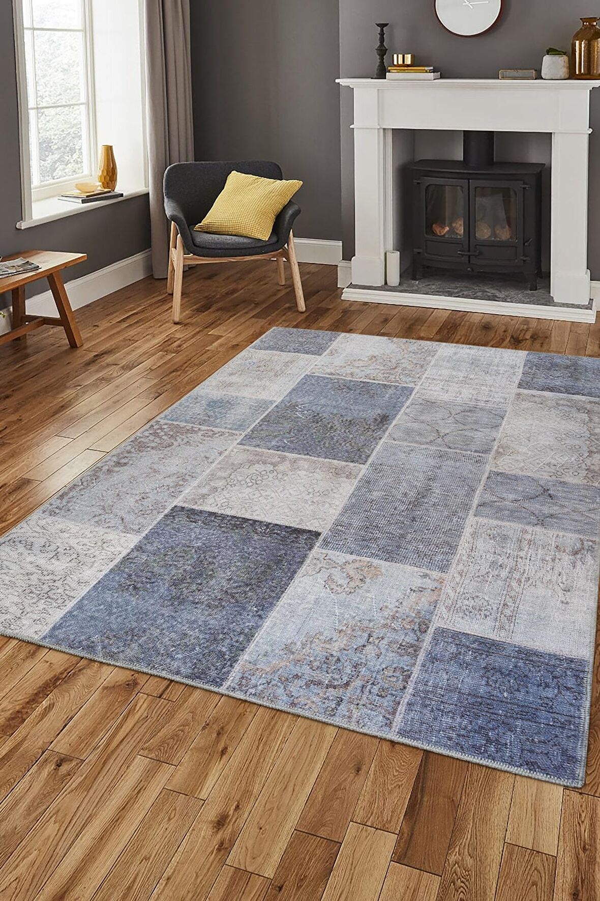 Artloop Patchwork Desenli Jazz Dekoratif Gri Halı AL 83