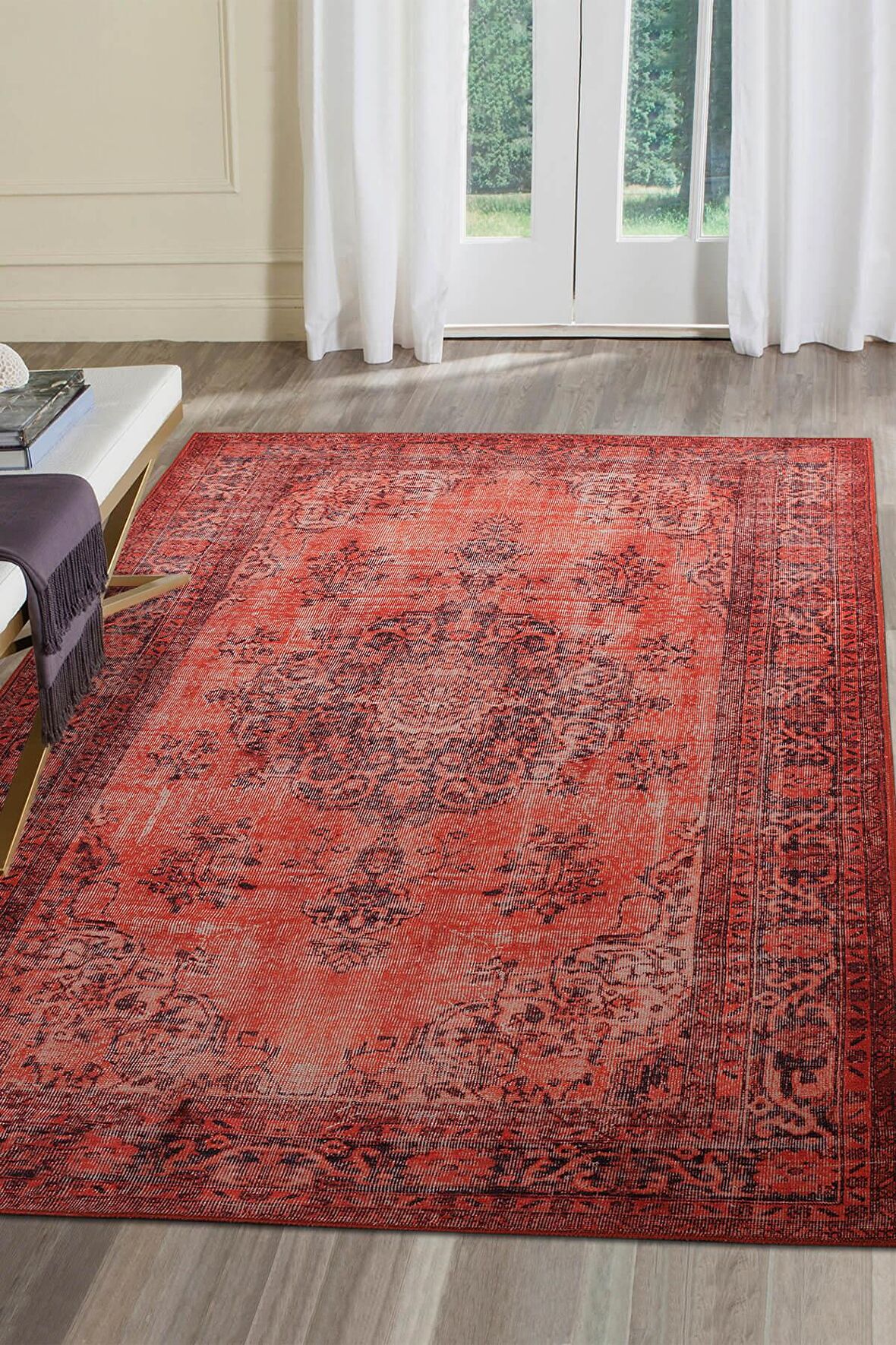 Artloop Vintage Blues Dekoratif Kırmızı Halı AL 131