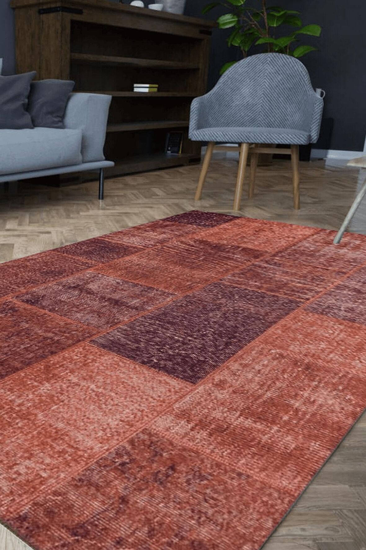 Artloop Patchwork Desenli Jazz Dekoratif Turuncu Halı AL 62