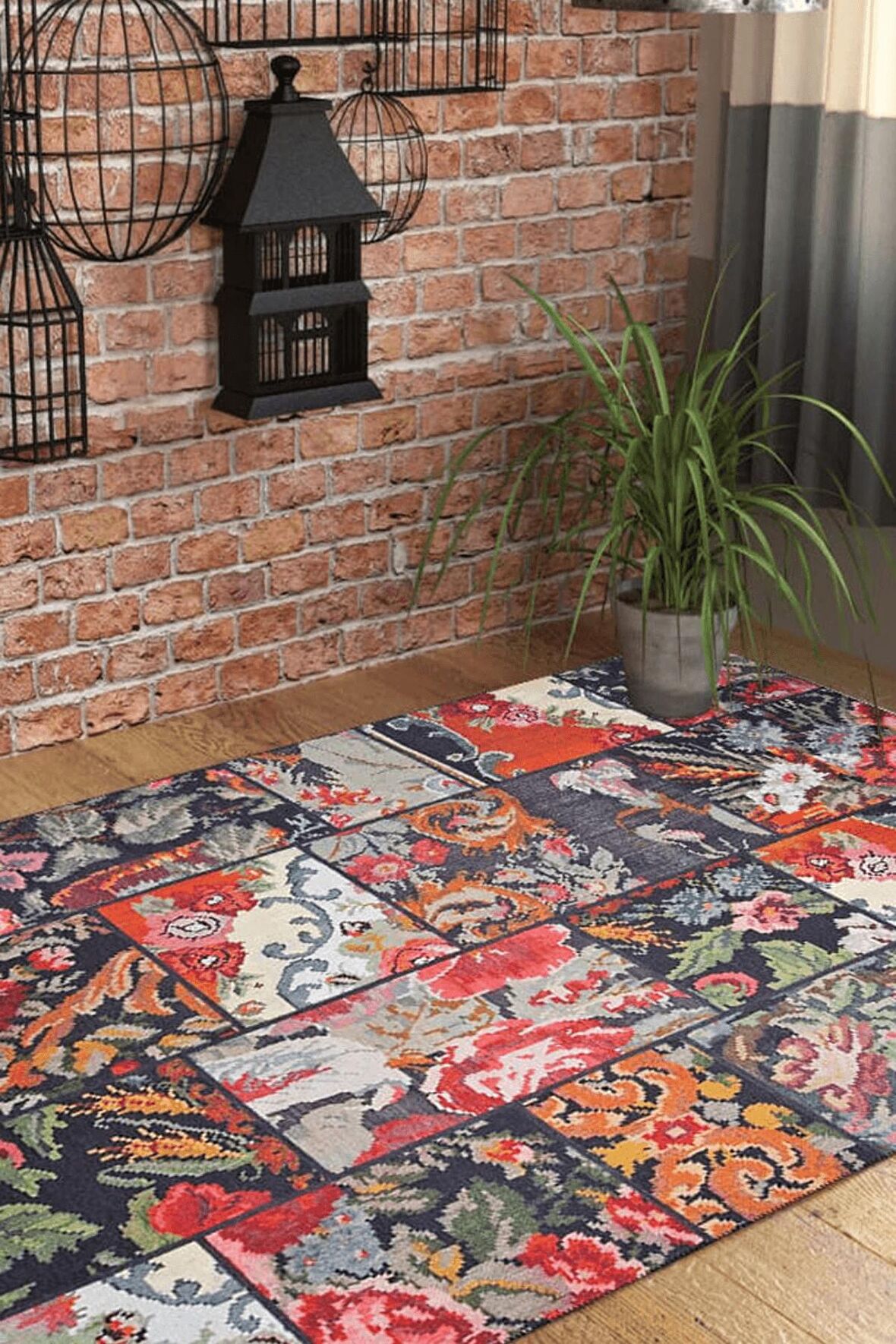 Artloop Patchwork Desenli Jazz Dekoratif Siyah Halı AL 153