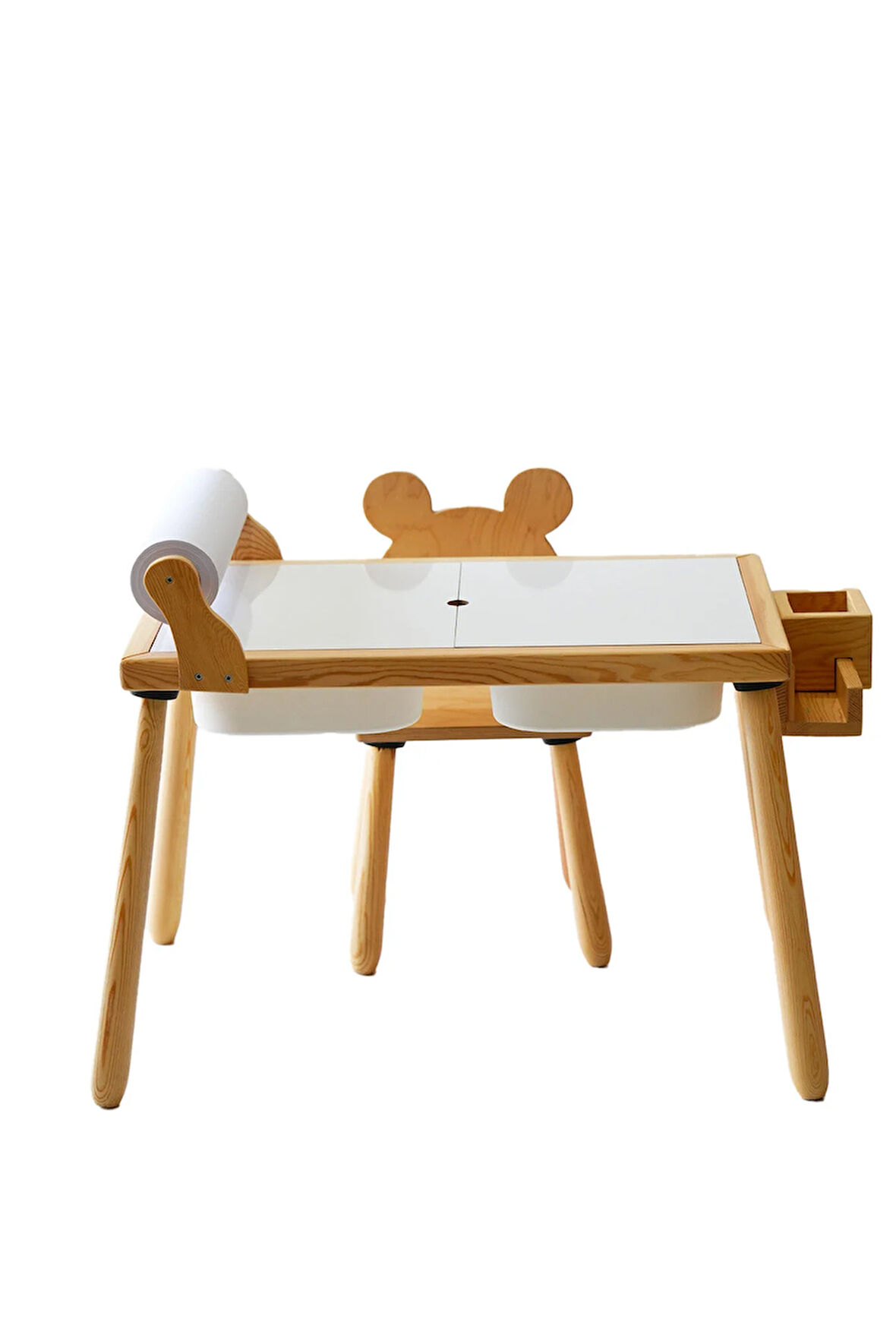 Ahşap Duyusal Çocuk Aktivite Masası+1 Sandalye Seti (Rulo Kağıt Hediyeli)