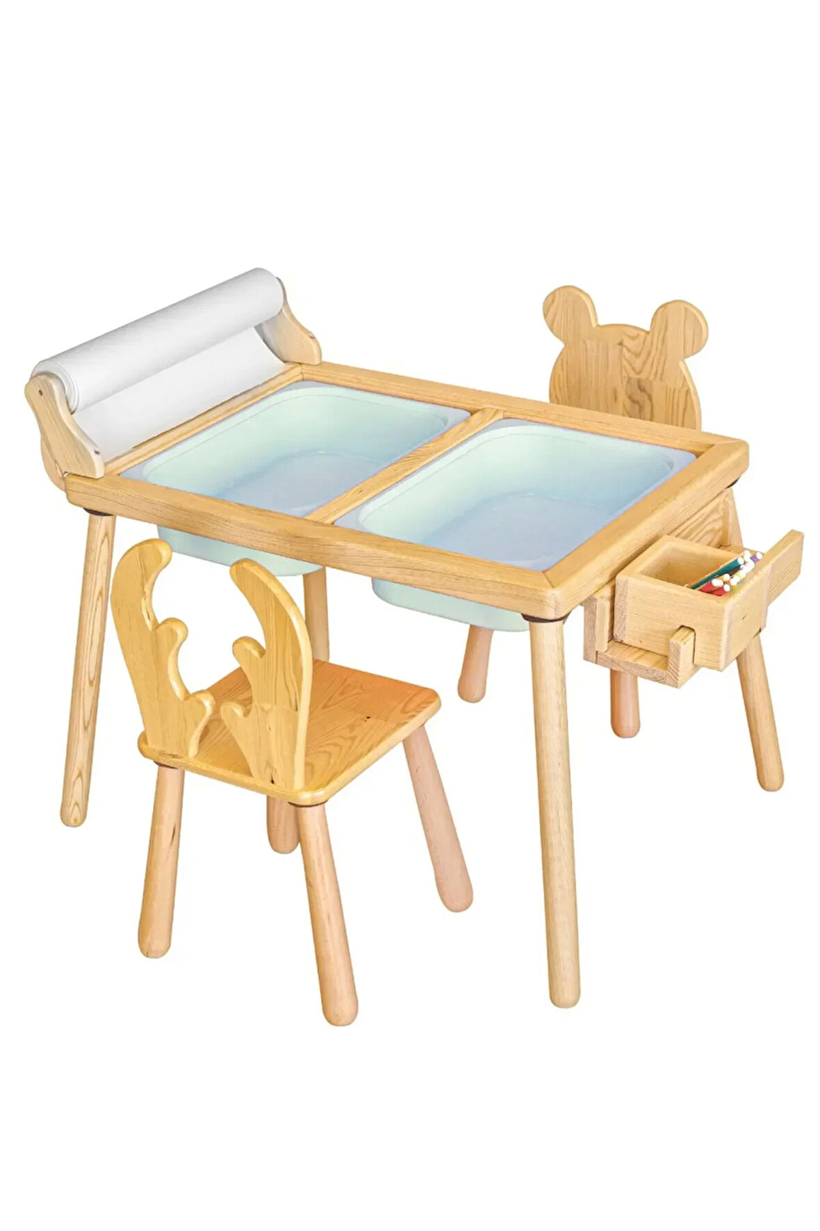 Rulo Aparatlı Duyusal Etkinlik Masası + 2 Sandalye