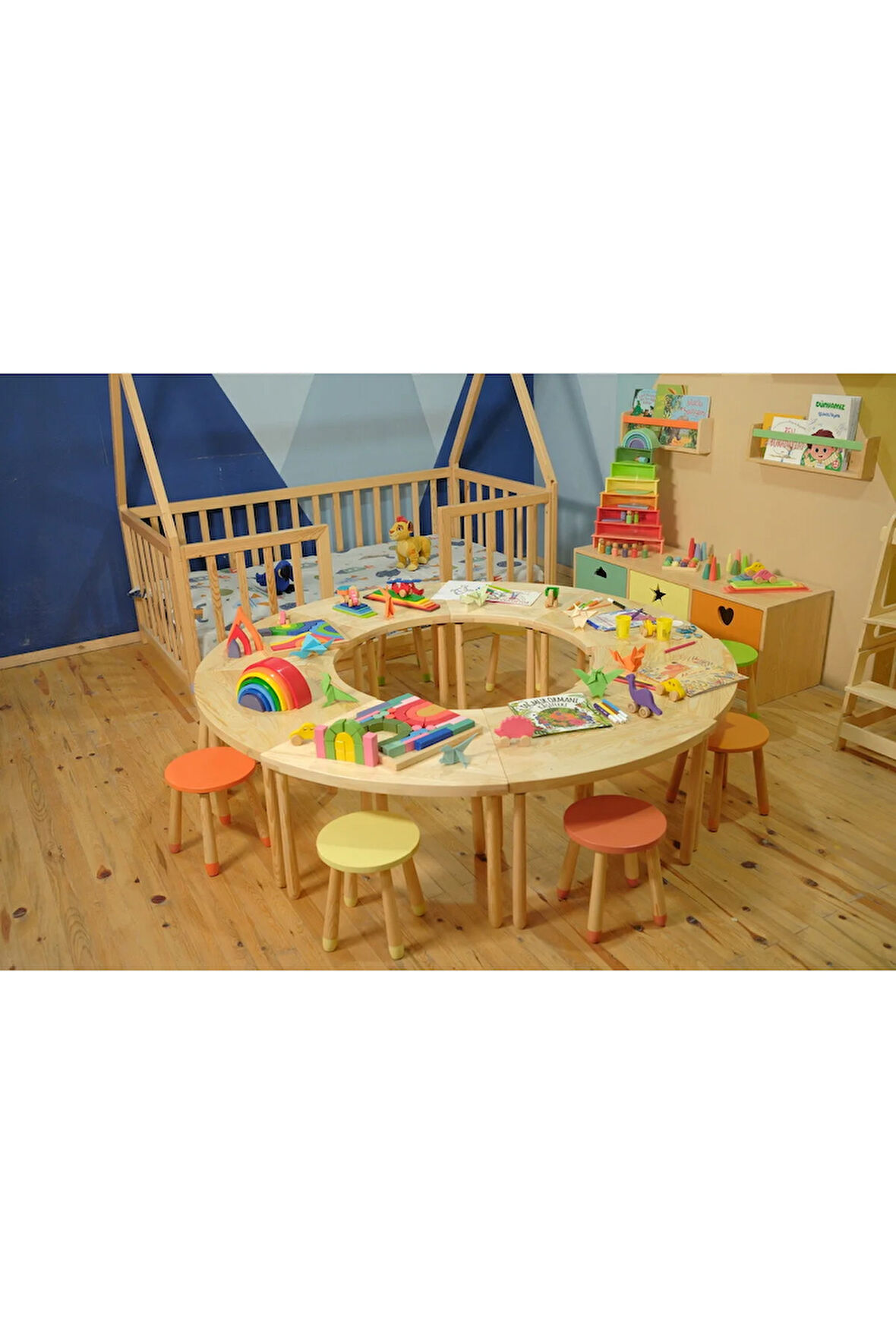 SEKİZ PARÇALI YUVARLAK GRUP ETKİNLİK MASASI