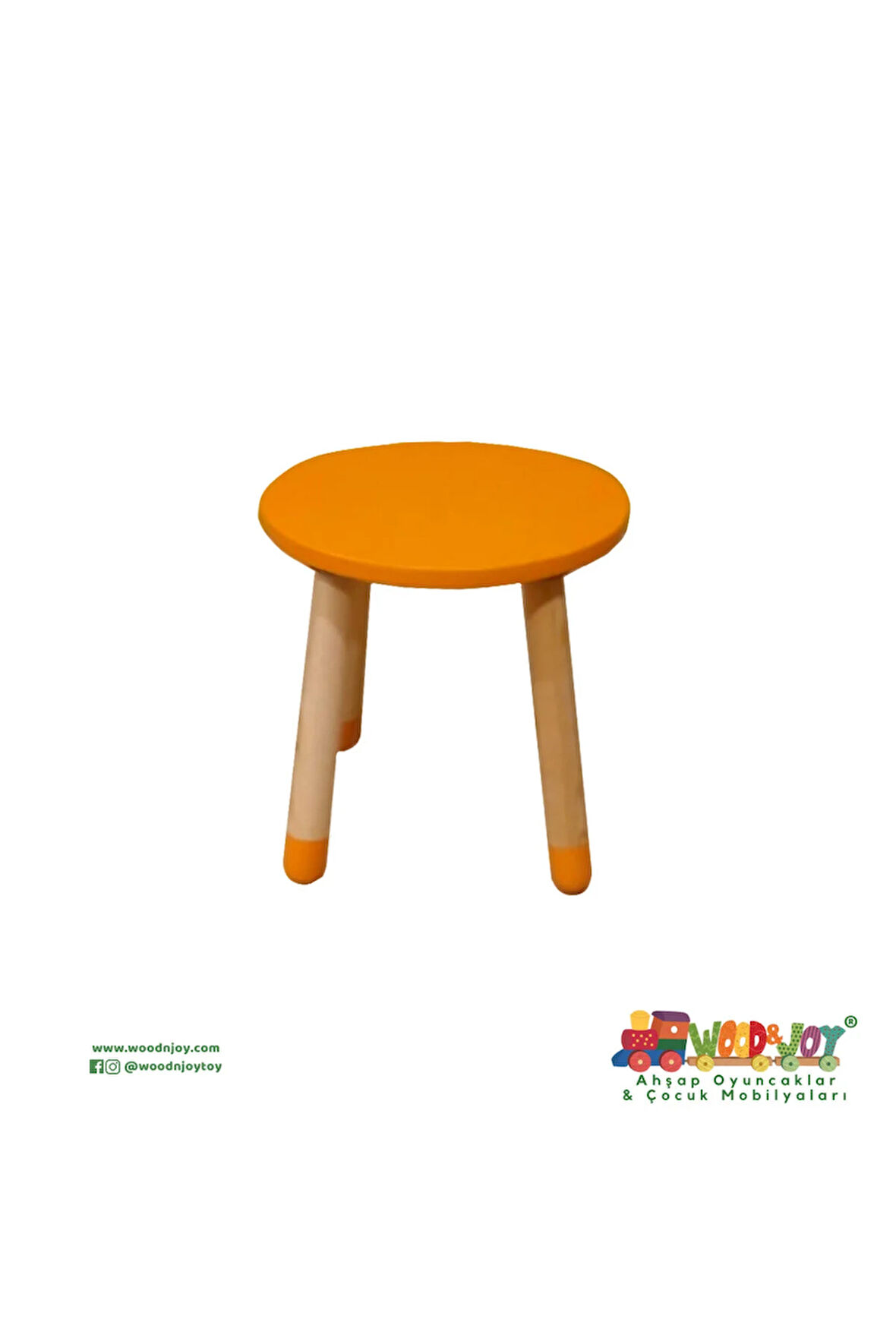 Wood & Joy Doğal Ahşap Renkli Çocuk Tabure (TURUNCU)
