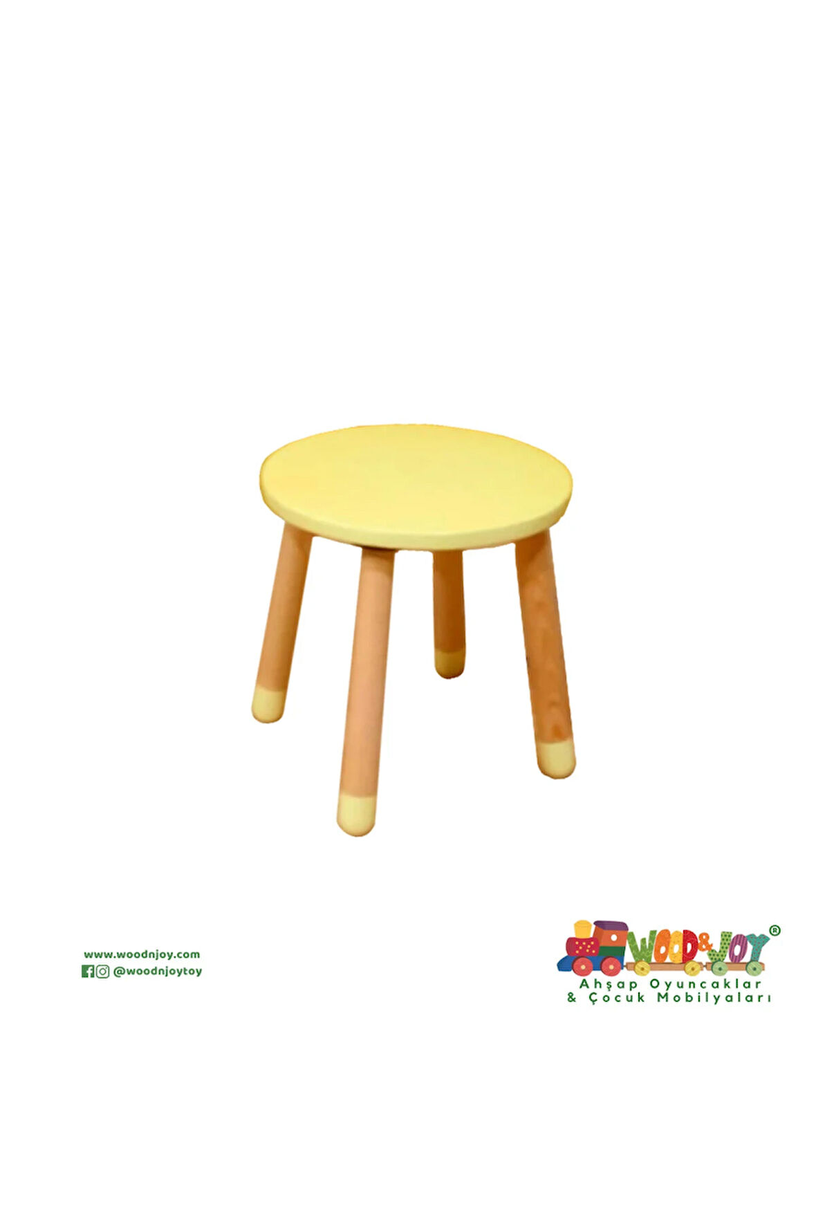 Wood & Joy Doğal Ahşap Renkli Çocuk Tabure (SARI)