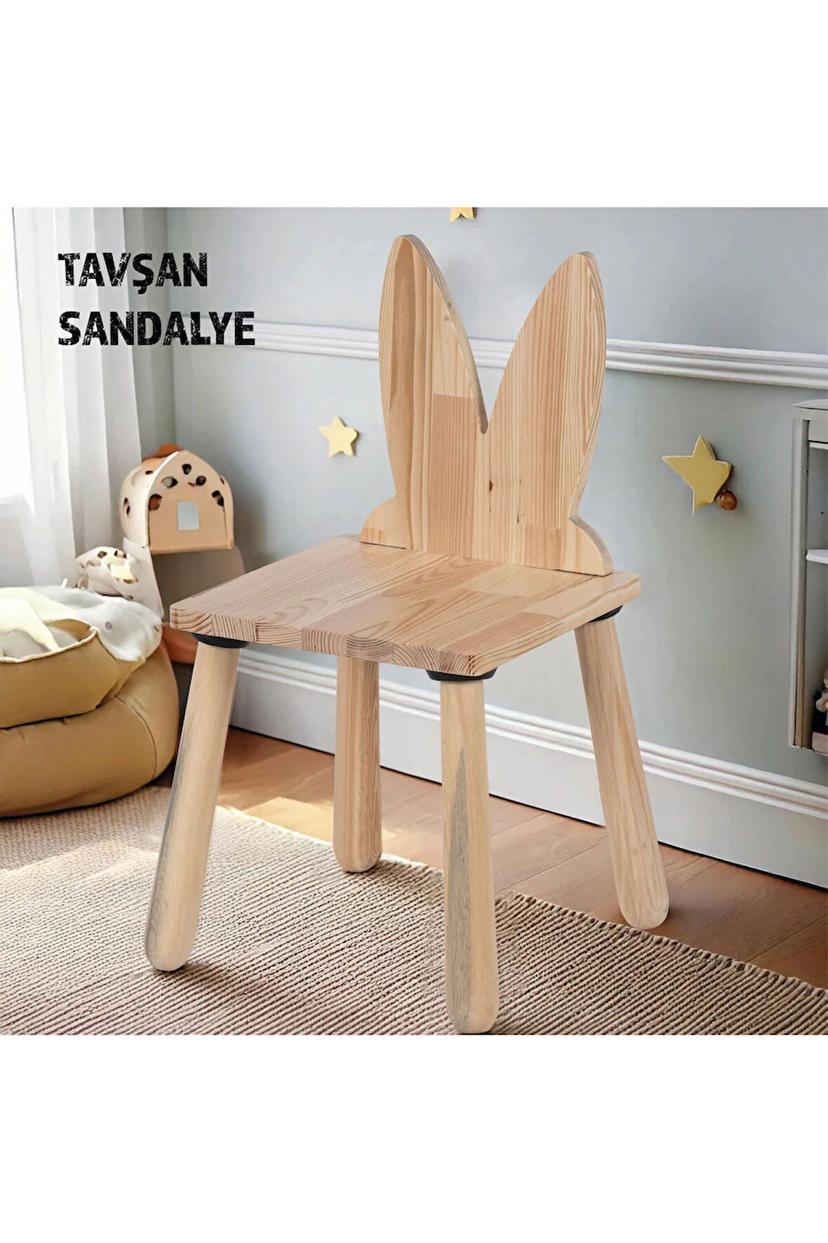 Wood & Joy Doğal Ahşap Çocuk Sandalye Tavşan