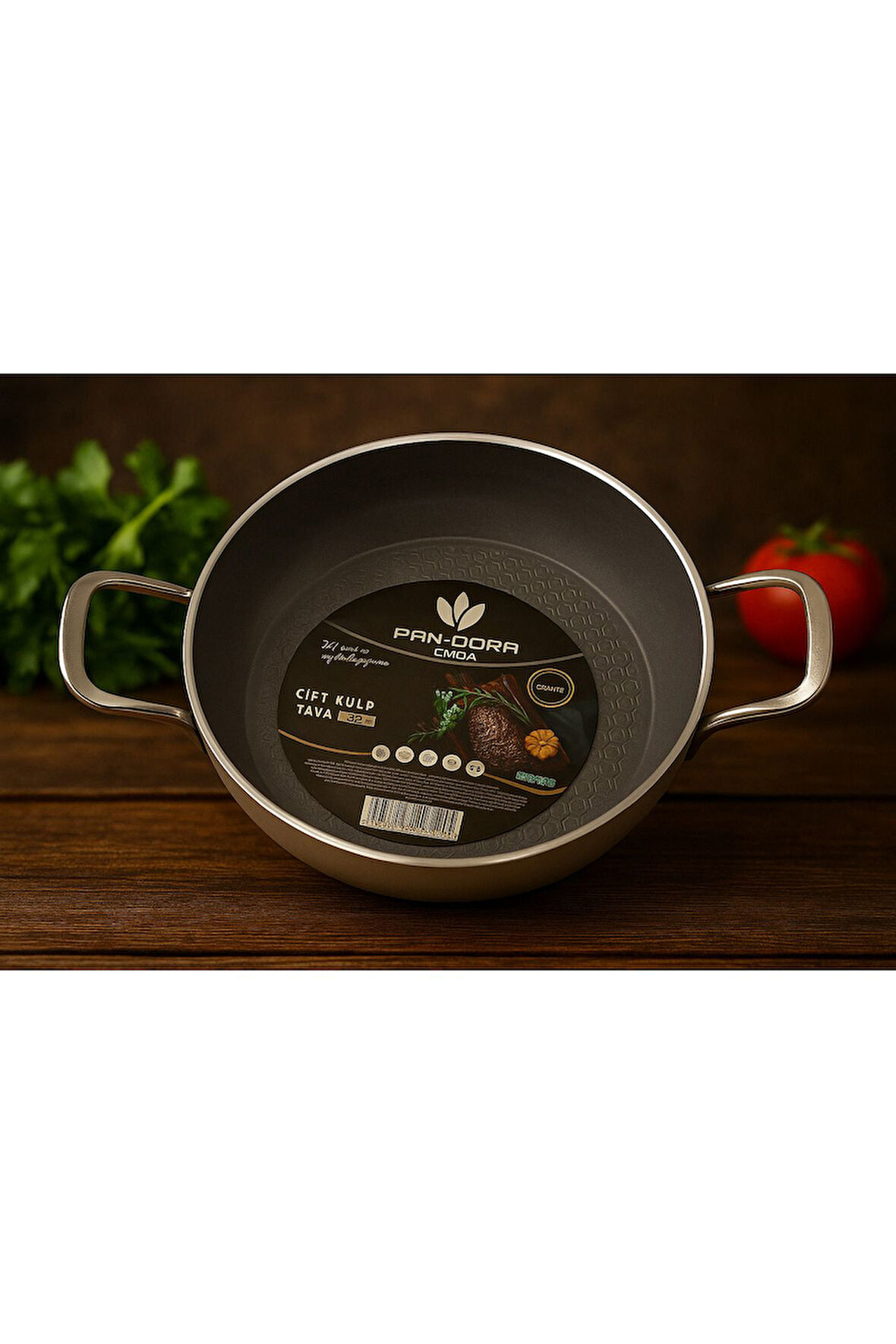 Pan-Dora Evinda 22 cm Kristal Döküm Sahan - Döküm Granit , Yanmaz-Yapışmaz , Darbelere Dayanıklı
