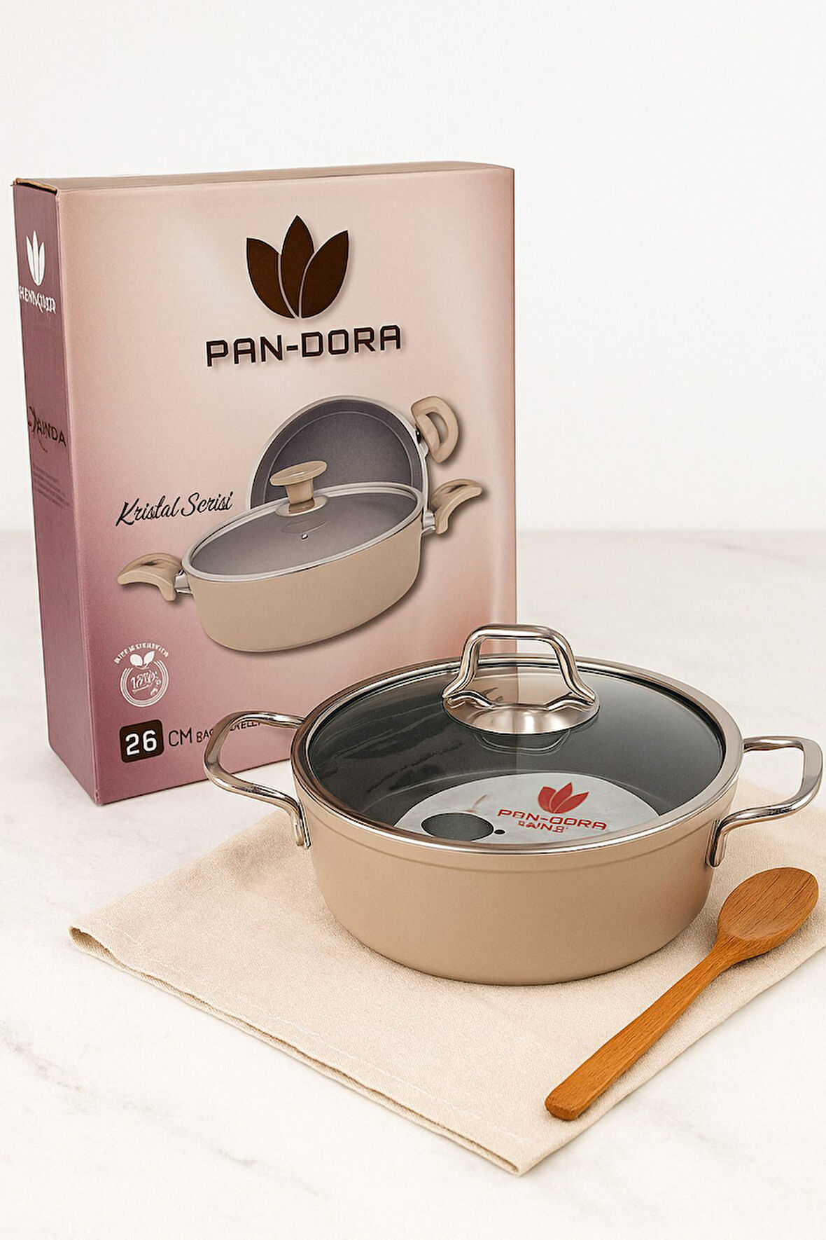Evinda Pan-Dora 26 cm Kristal Döküm Basık Pilav Tenceresi – Yapışmaz, 1.Kalite-Yanmaz