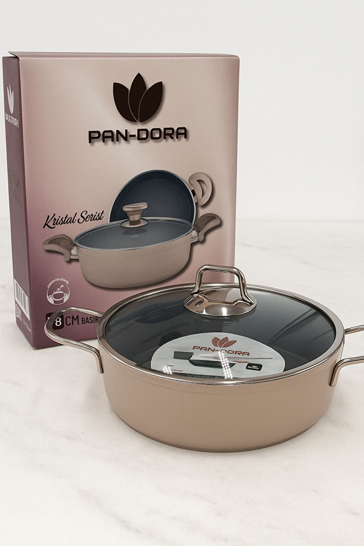 Evinda Pan-Dora 28 cm Kristal Döküm Basık Pilav Tenceresi – Yapışmaz, 1.Kalite-Yanmaz