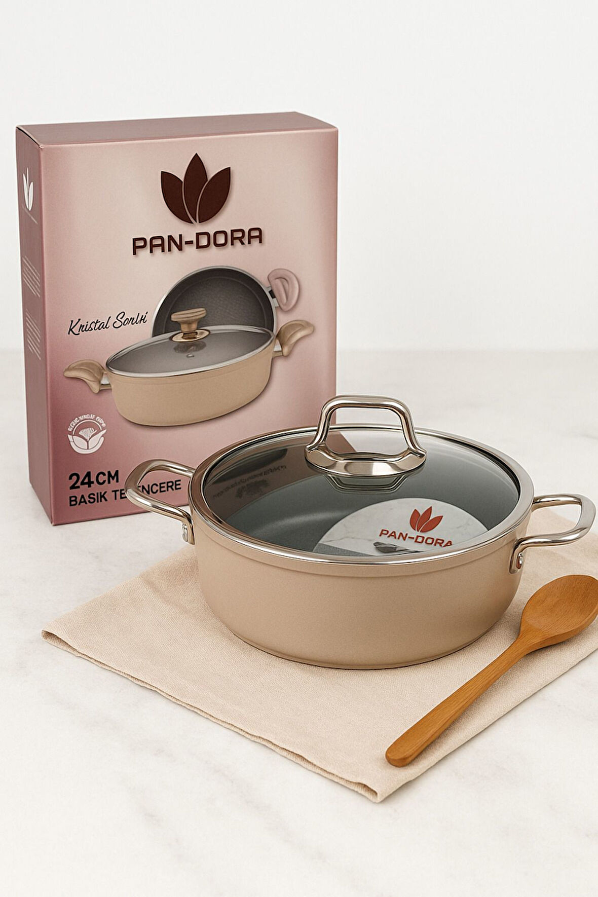 Evinda Pan-Dora 24 cm Kristal Döküm Basık Pilav Tenceresi – Yapışmaz, 1.Kalite-Yanmaz
