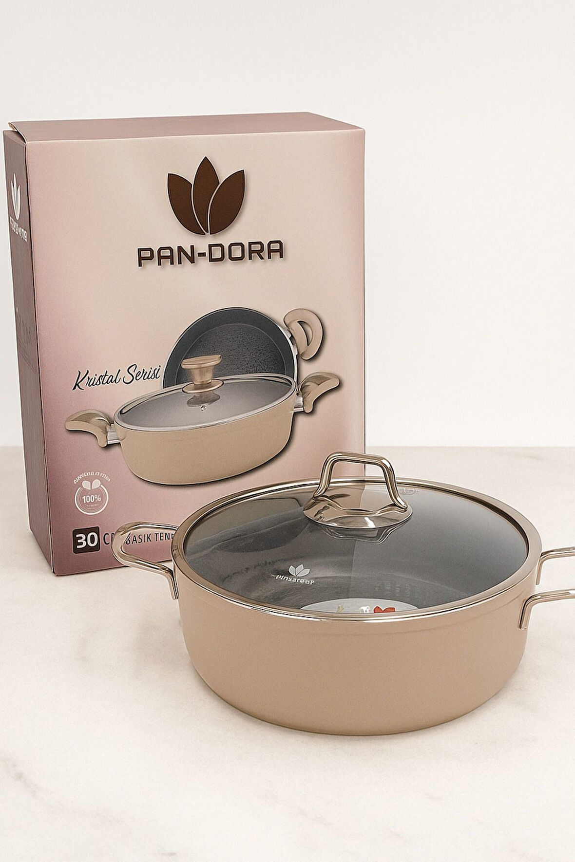 Evinda Pan-Dora 30 cm Kristal Döküm Basık Pilav Tenceresi – Yapışmaz, 1.Kalite-Yanmaz
