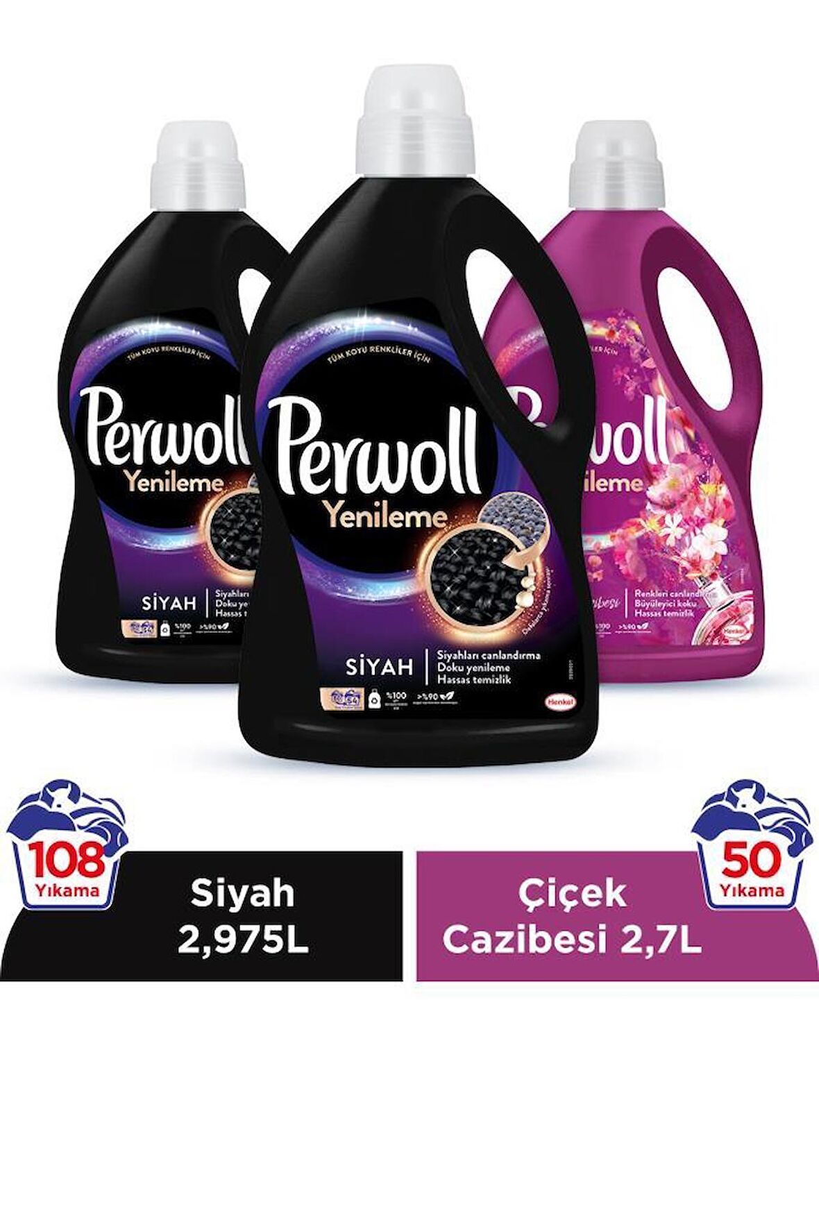 Perwoll Hassas Bakım Sıvı Çamaşır Deterjanı Siyah 2 x 2.97 L + Çiçek Cazibesi Yenileme 2.7 L