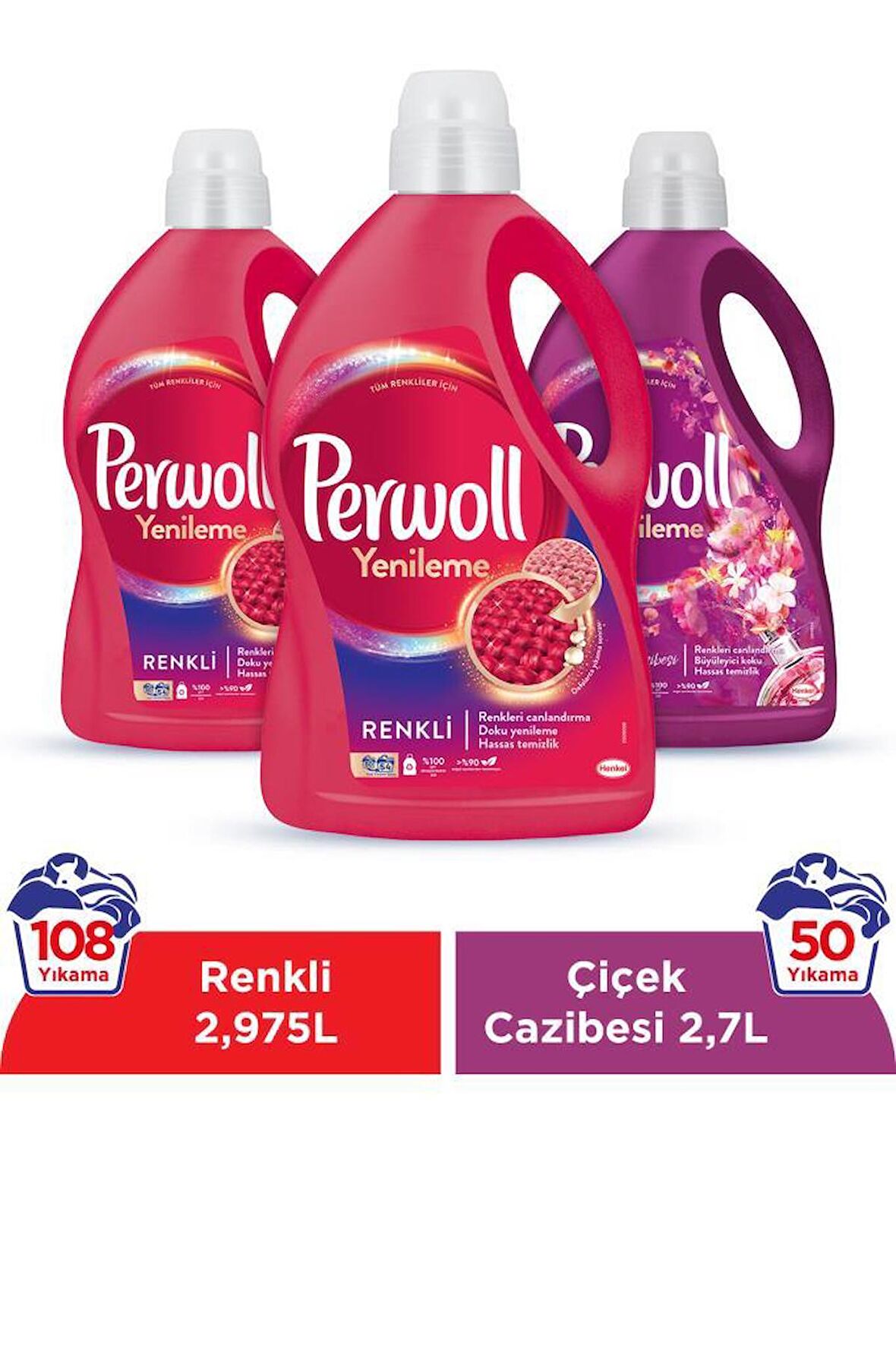 Perwoll Hassas Bakım Sıvı Çamaşır Deterjanı Renkli 2 x 2.97  L + Çiçek Cazibesi Yenileme 2.7L