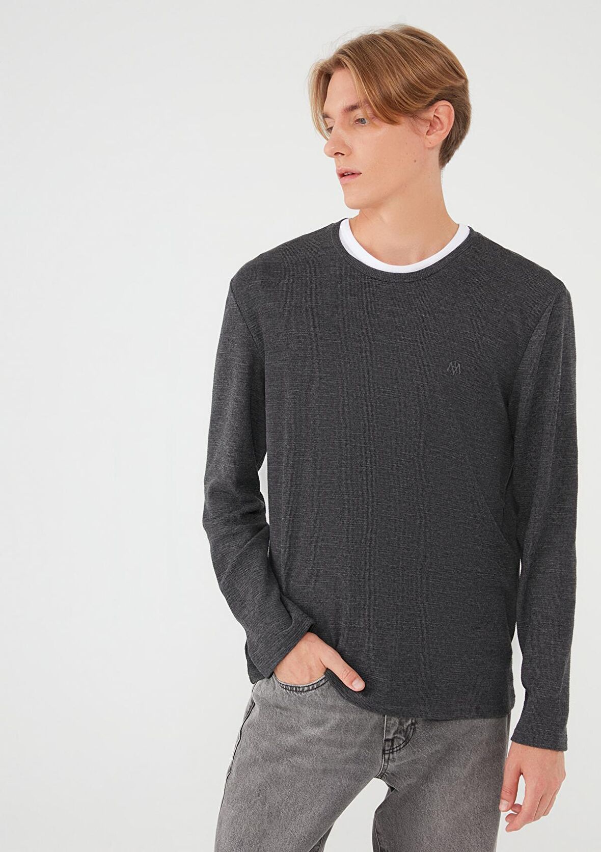 Mavi Uzun Kollu Gri Tişört 065755-29758