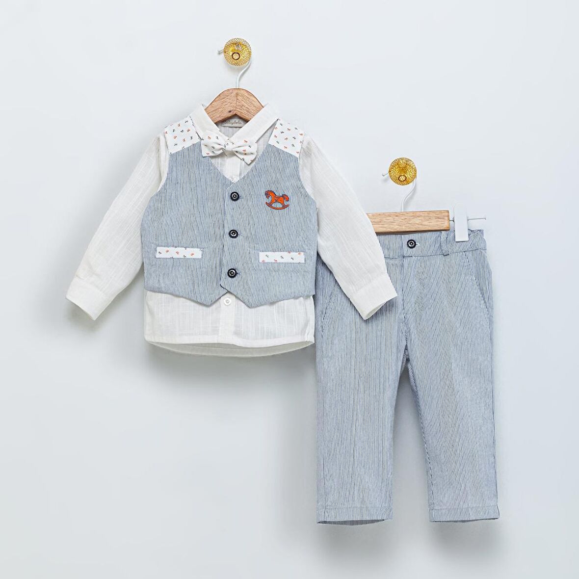 Babydola 1-5 Yaş Papyon Yelek Gömlek Pantolon Bayramlık Çocuk Takım Elbise 4'lü Set 15054