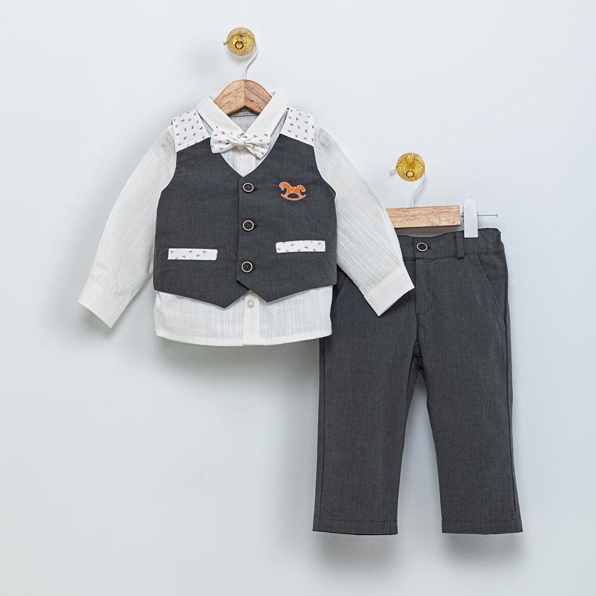 Babydola 1-5 Yaş Papyon Yelek Gömlek Pantolon Bayramlık Çocuk Takım Elbise 4'lü Set 15054