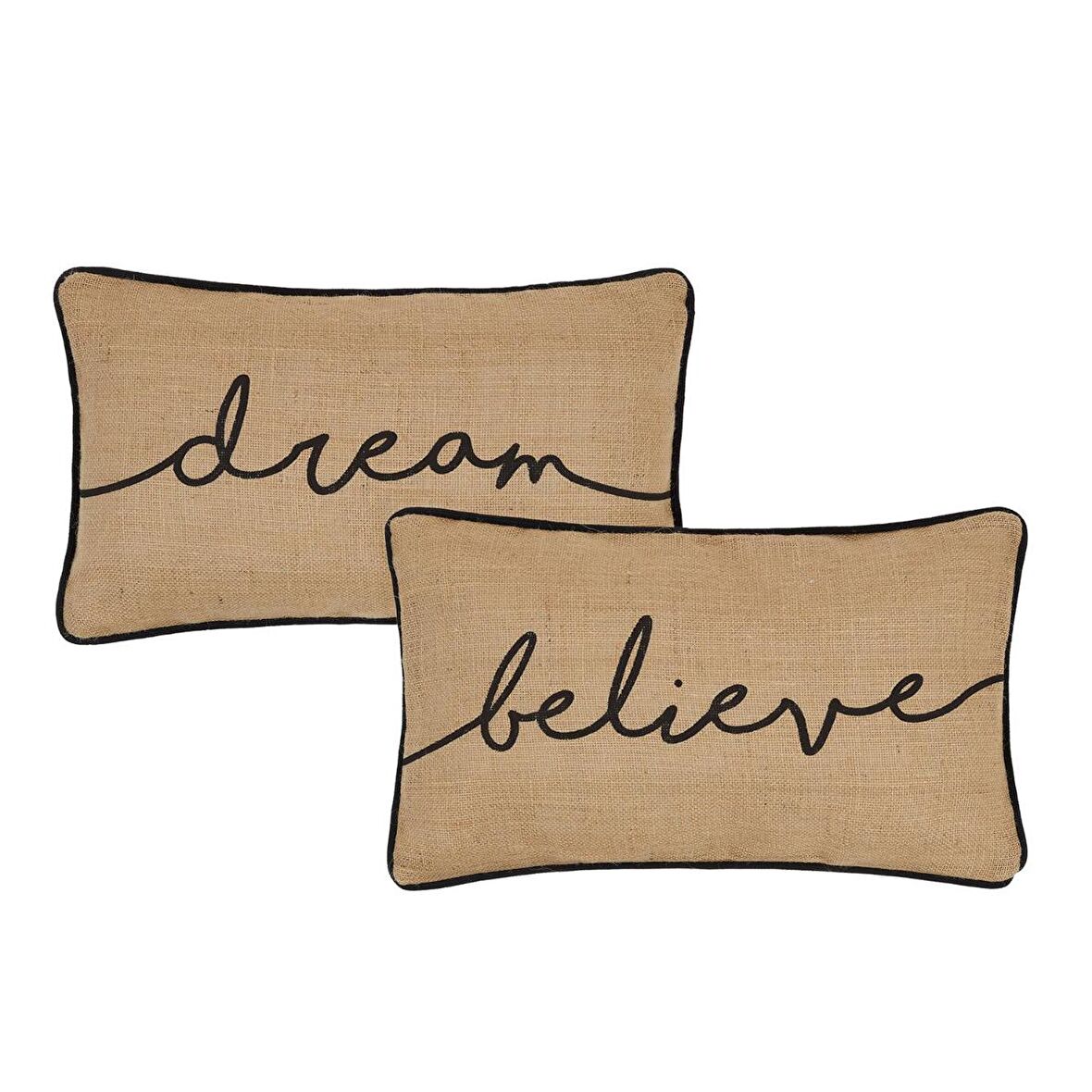 Ocean Home 2'li Believe+Dream Baskılı Natural Jüt Kırlent Kılıfı // 50x30