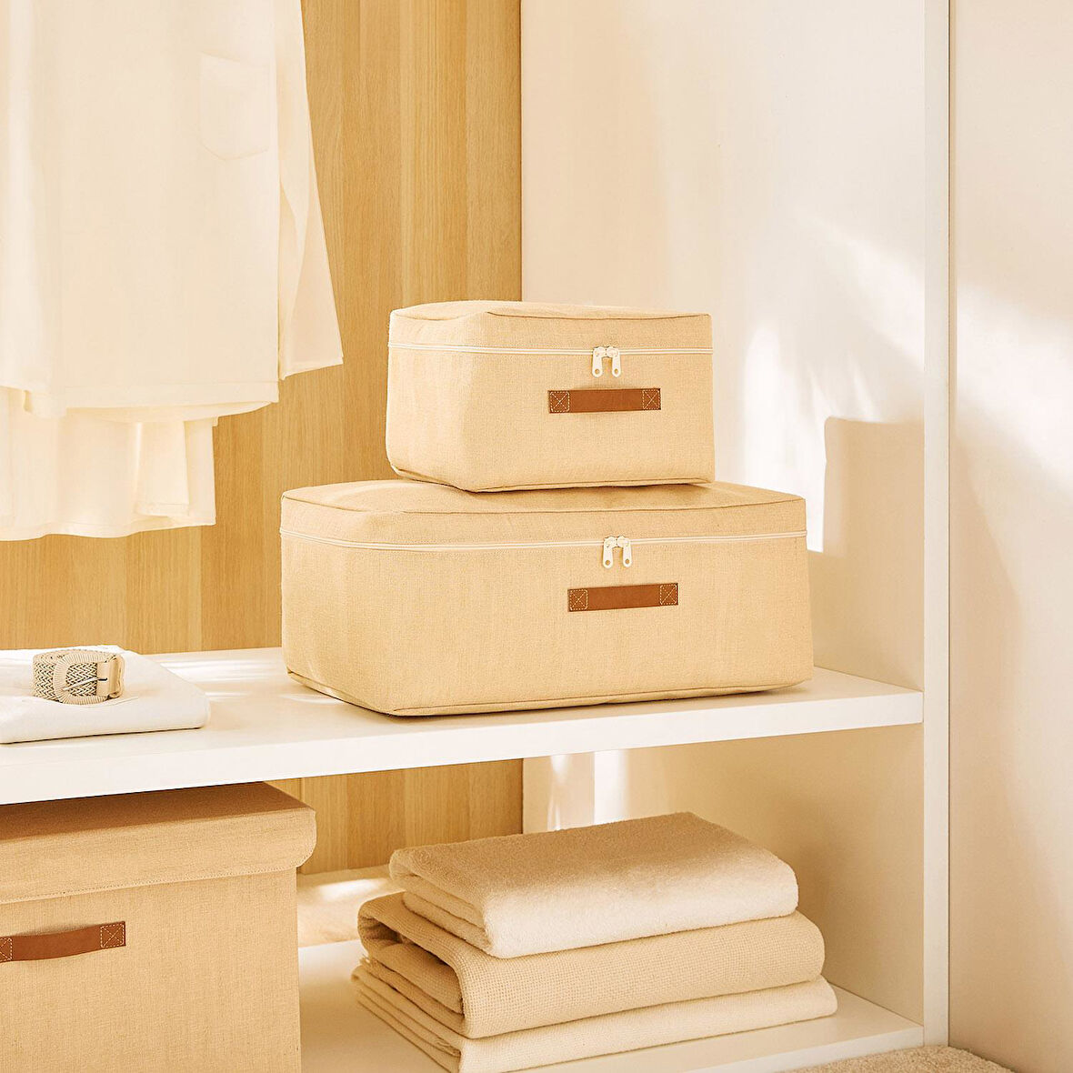 Ocean Home Textile 2'li Jüt Keten Hurç Set 30 x 22 x 18 / 52 x 28 x 21 cm