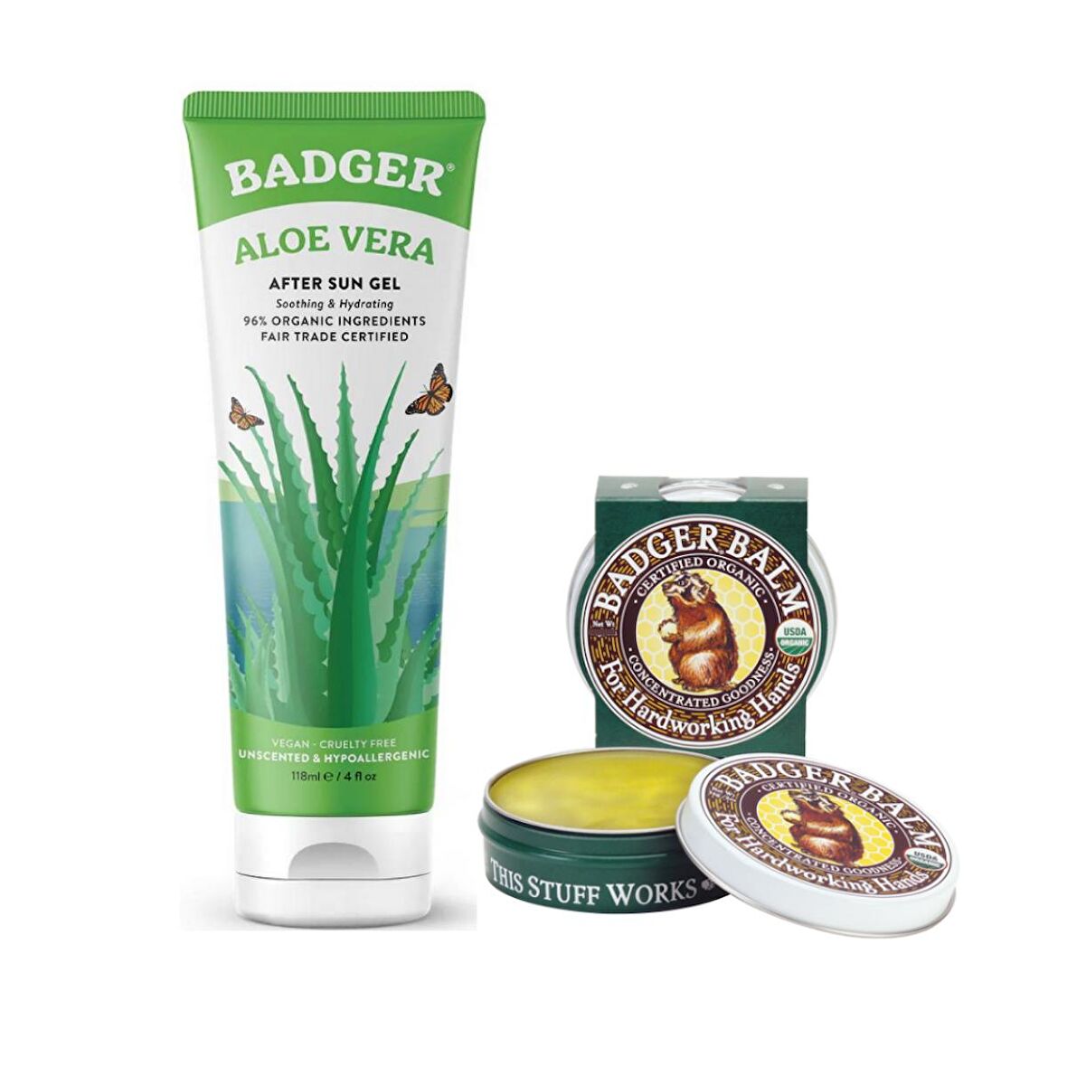 Badger Aloe Vera Jel Ve Badger Balm El Kremi Set 118 mL / 21 gr