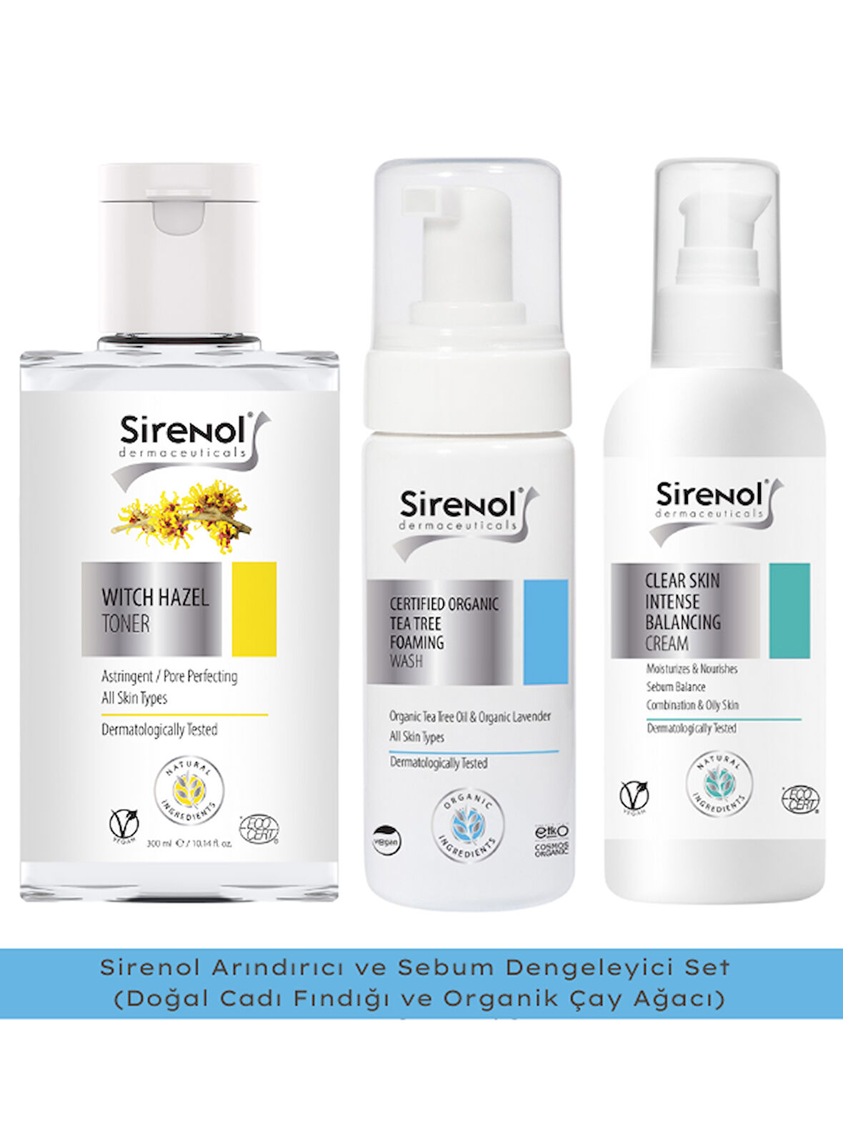 Sirenol Arındırıcı ve Sebum Dengeleyici Set (Doğal Cadı Fındığı ve Organik Çay Ağacı)