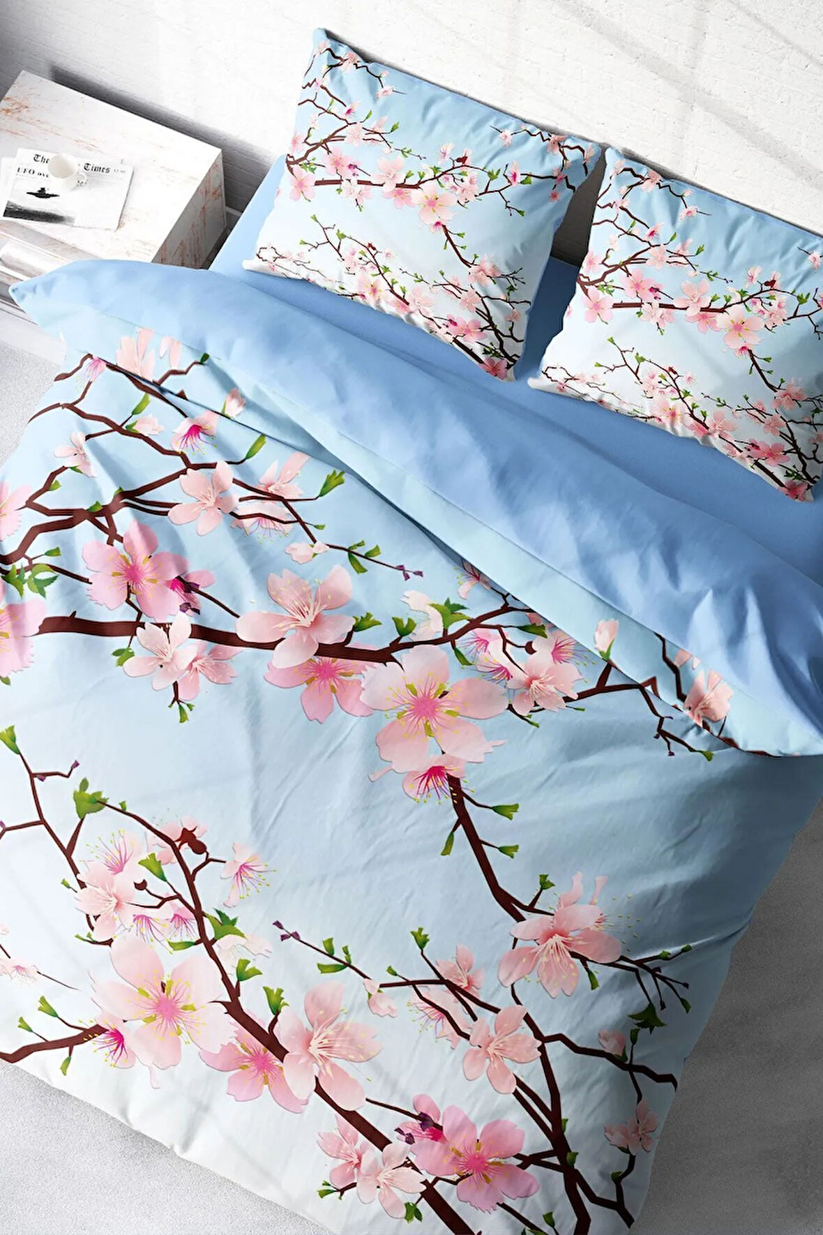 Blue Cherry Blosom 3d Çift Kişilik Nevresim Takımı