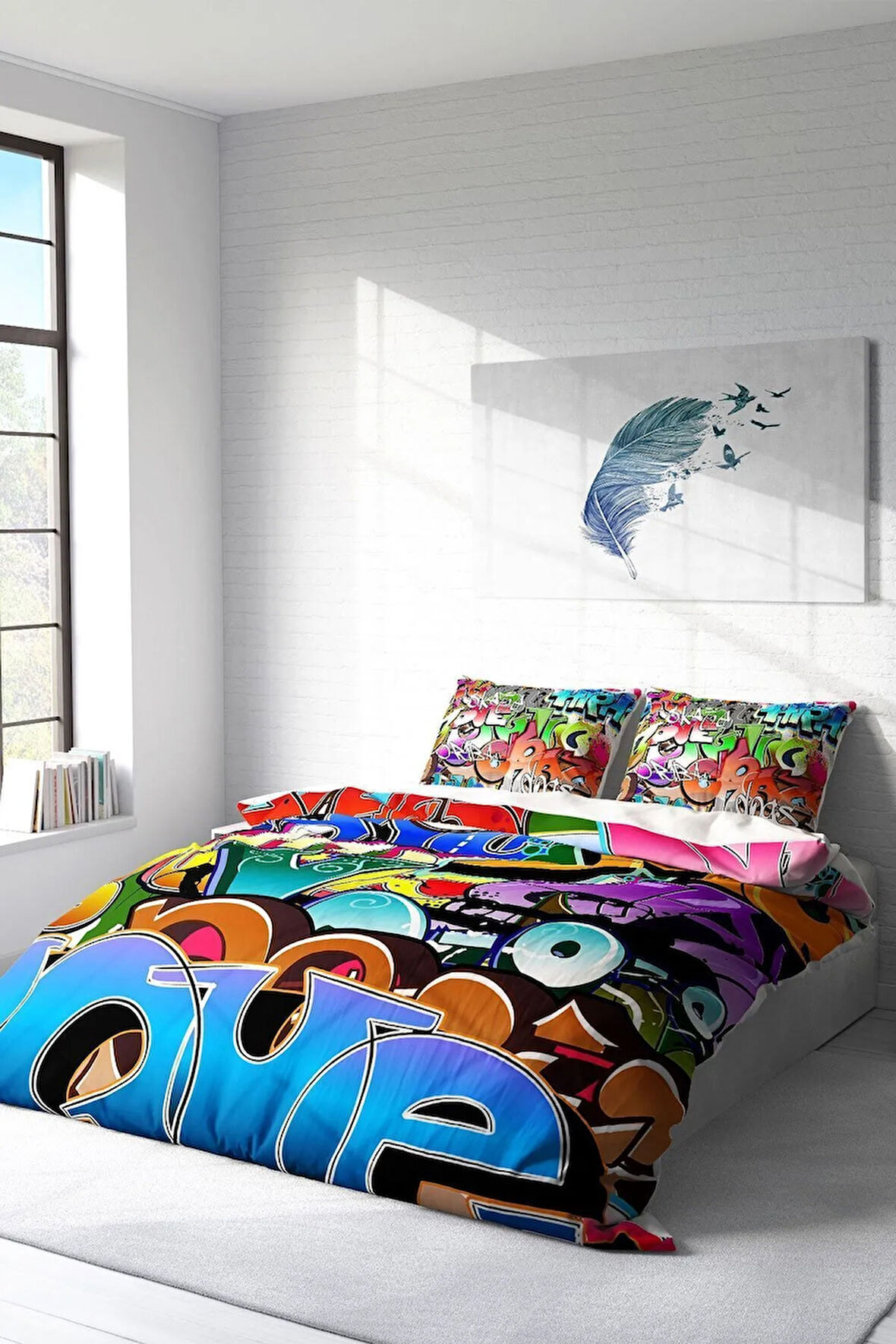 Nevresim Takımı %100 Doğal Pamuk Çift Kişilik 3d Digital Graffiti