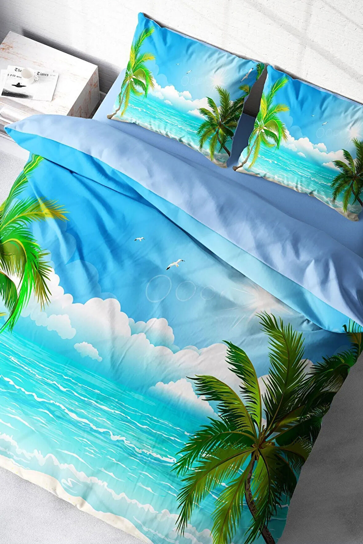 Palm 3d Pamuk Saten Çift Kişilik Nevresim Takımı