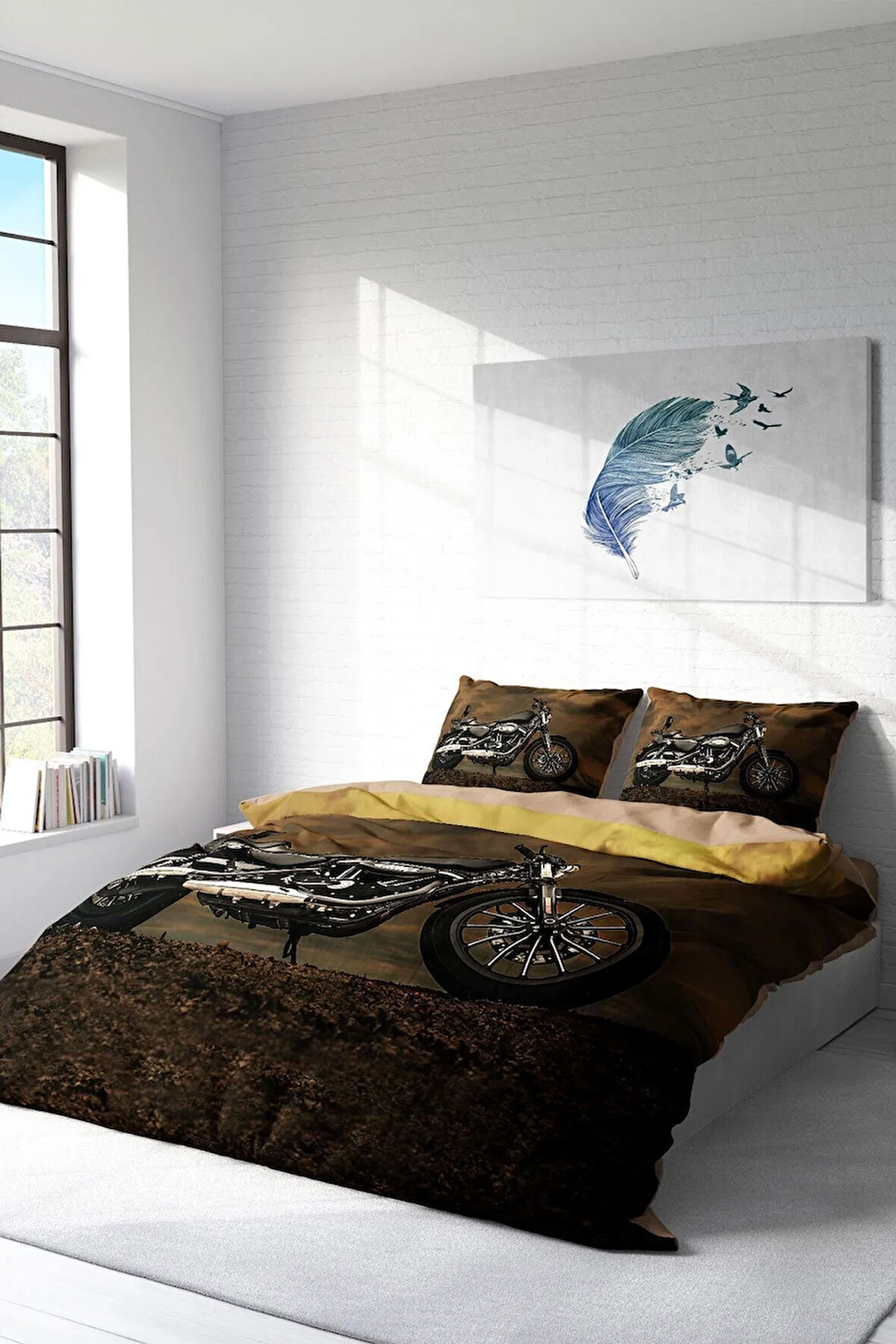 Nevresim Takımı %100 Doğal Pamuk Çift Kişilik 3d Digital Motorcycles