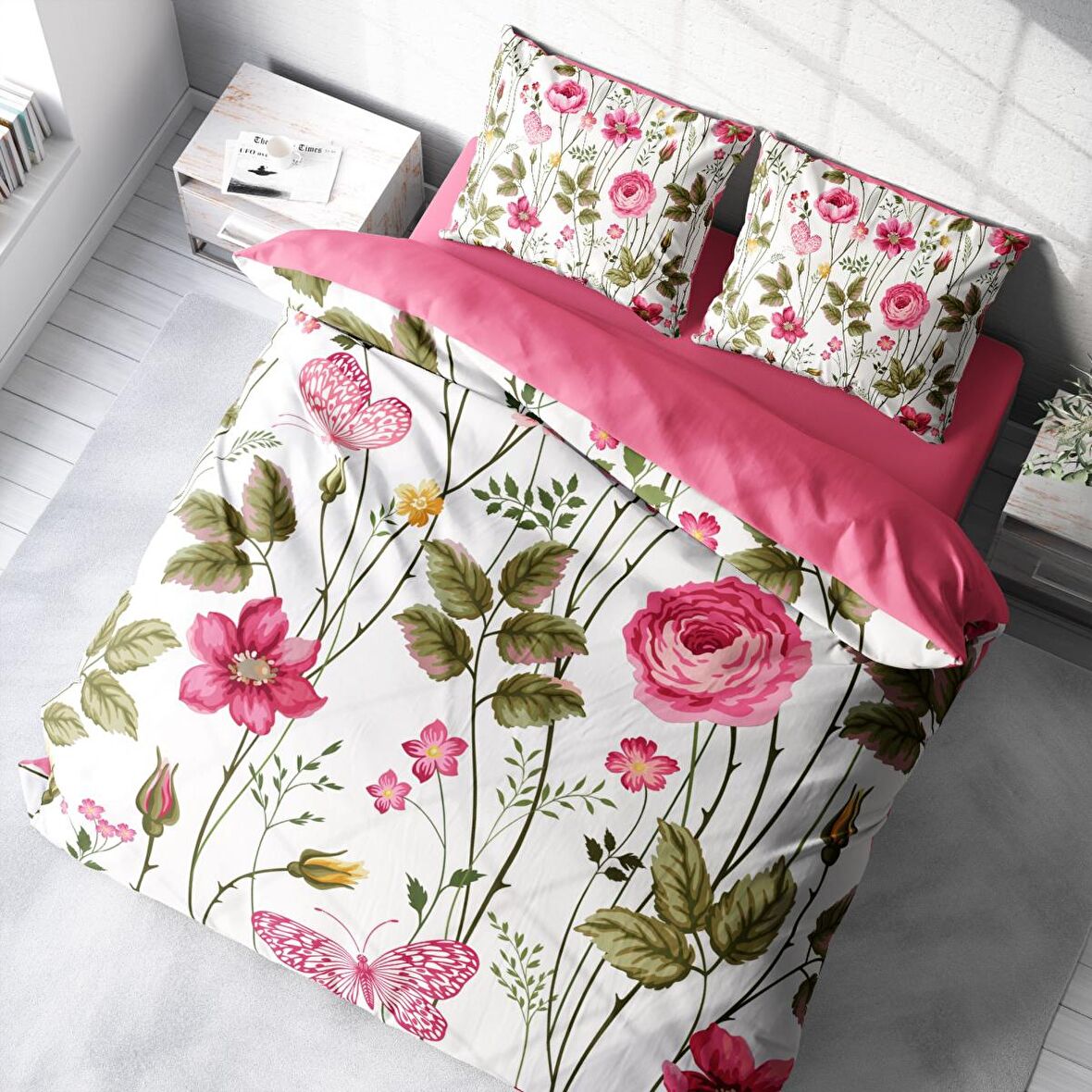Monohome Relax Flower Çiçekli Pamuk Saten Çift Kişilik Nevresim Takımı