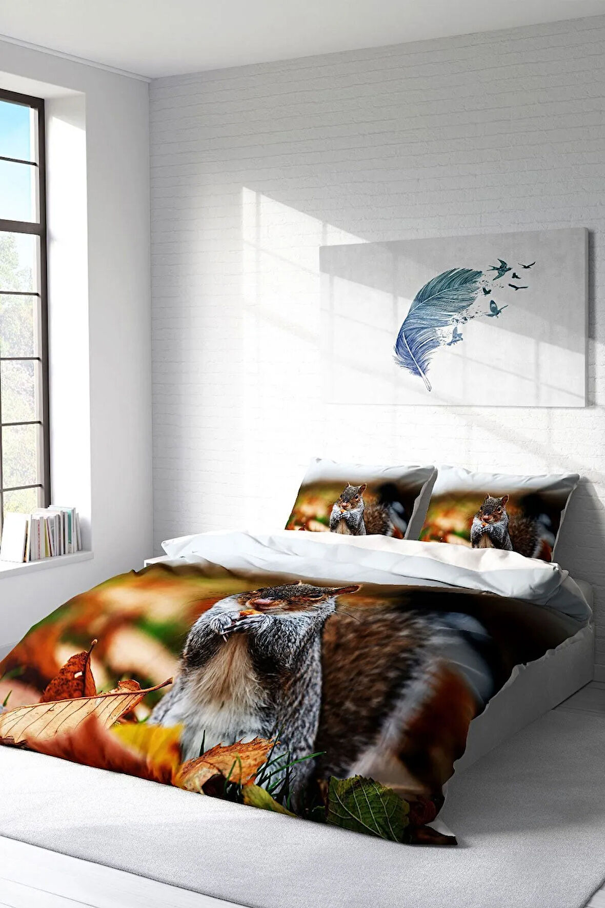 Nevresim Takımı %100 Doğal Pamuk Çift Kişilik 3d Digital Sincap