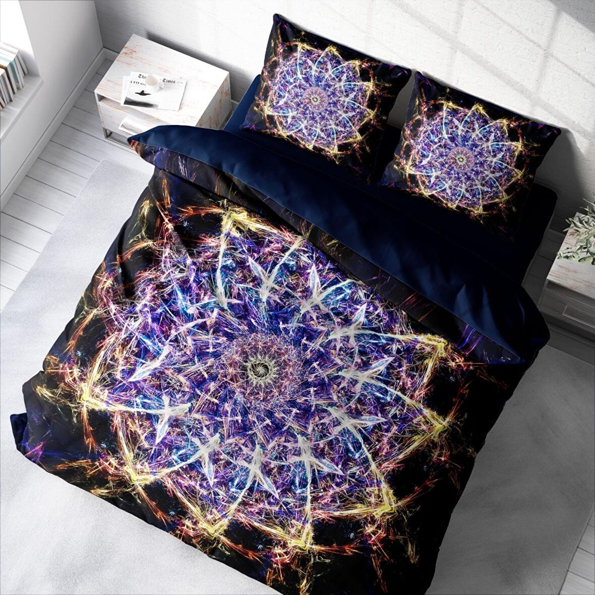 Monohome Mandala 1 3D Temalı Pamuk Saten Çift Kişilik Nevresim Takımı