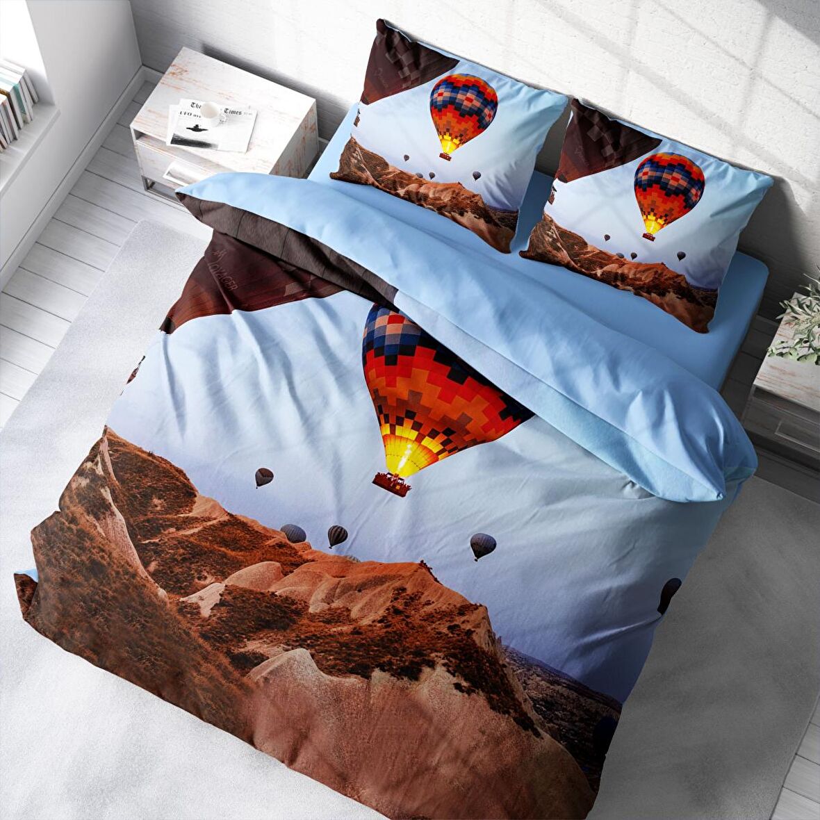 Monohome Kapadokya 3D Temalı Pamuk Saten Çift Kişilik Nevresim Takımı