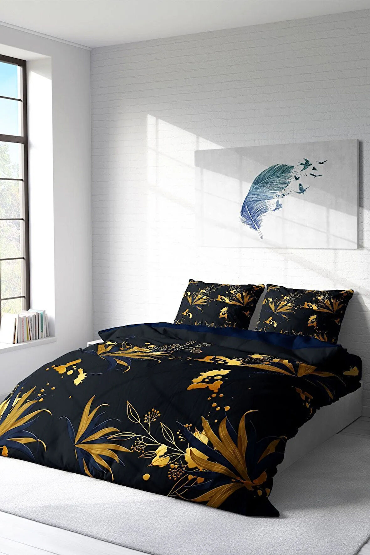 Nevresim Takımı %100 Doğal Pamuk Çift Kişilik 3d Digital Gold Leaf