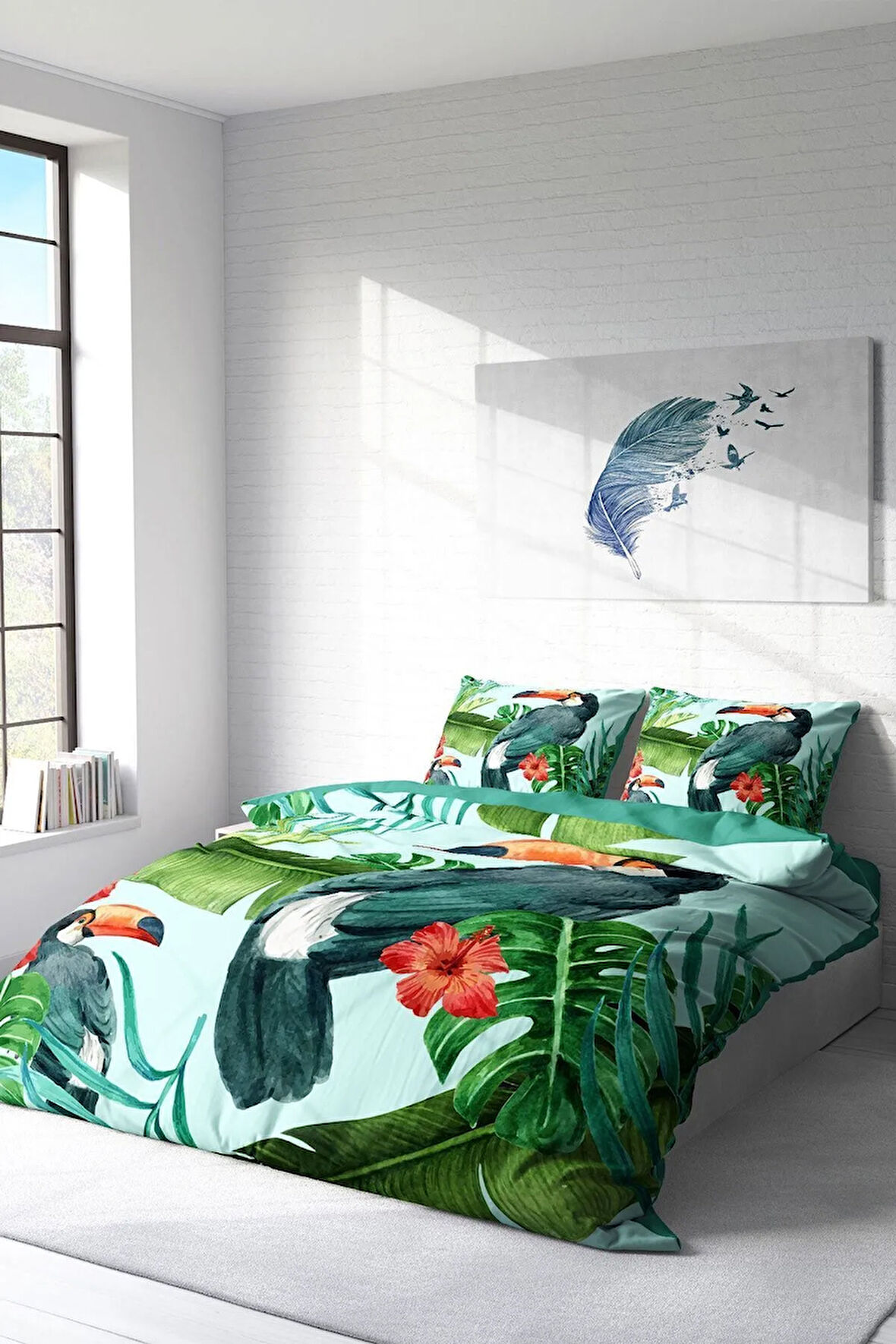 Nevresim Takımı %100 Doğal Pamuk Çift Kişilik 3d Digital Birdie