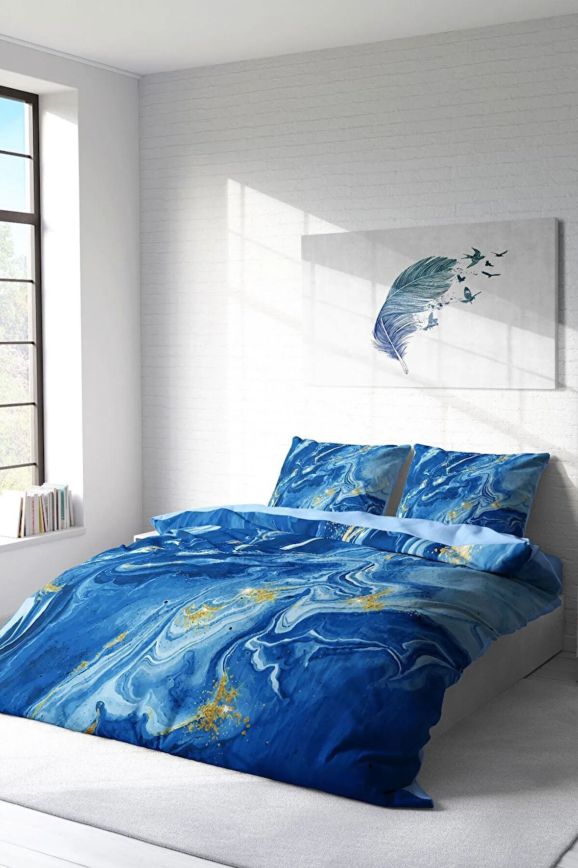 Nevresim Takımı %100 Doğal Pamuk Çift Kişilik 3d Digital Bluedream