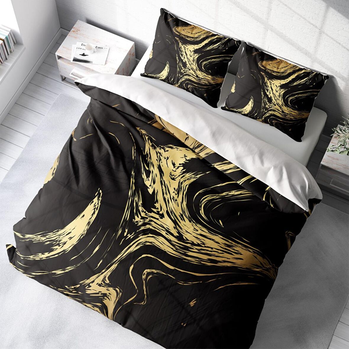 Monohome Black Design 3D Temalı Pamuk Saten Çift Kişilik Nevresim Takımı