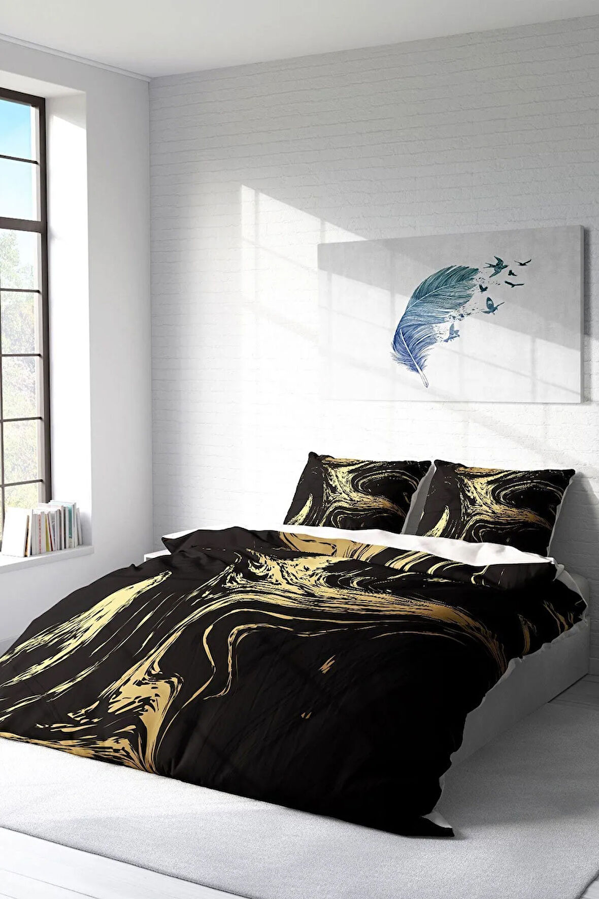 Nevresim Takımı %100 Doğal Pamuk Çift Kişilik 3d Digital Black Design