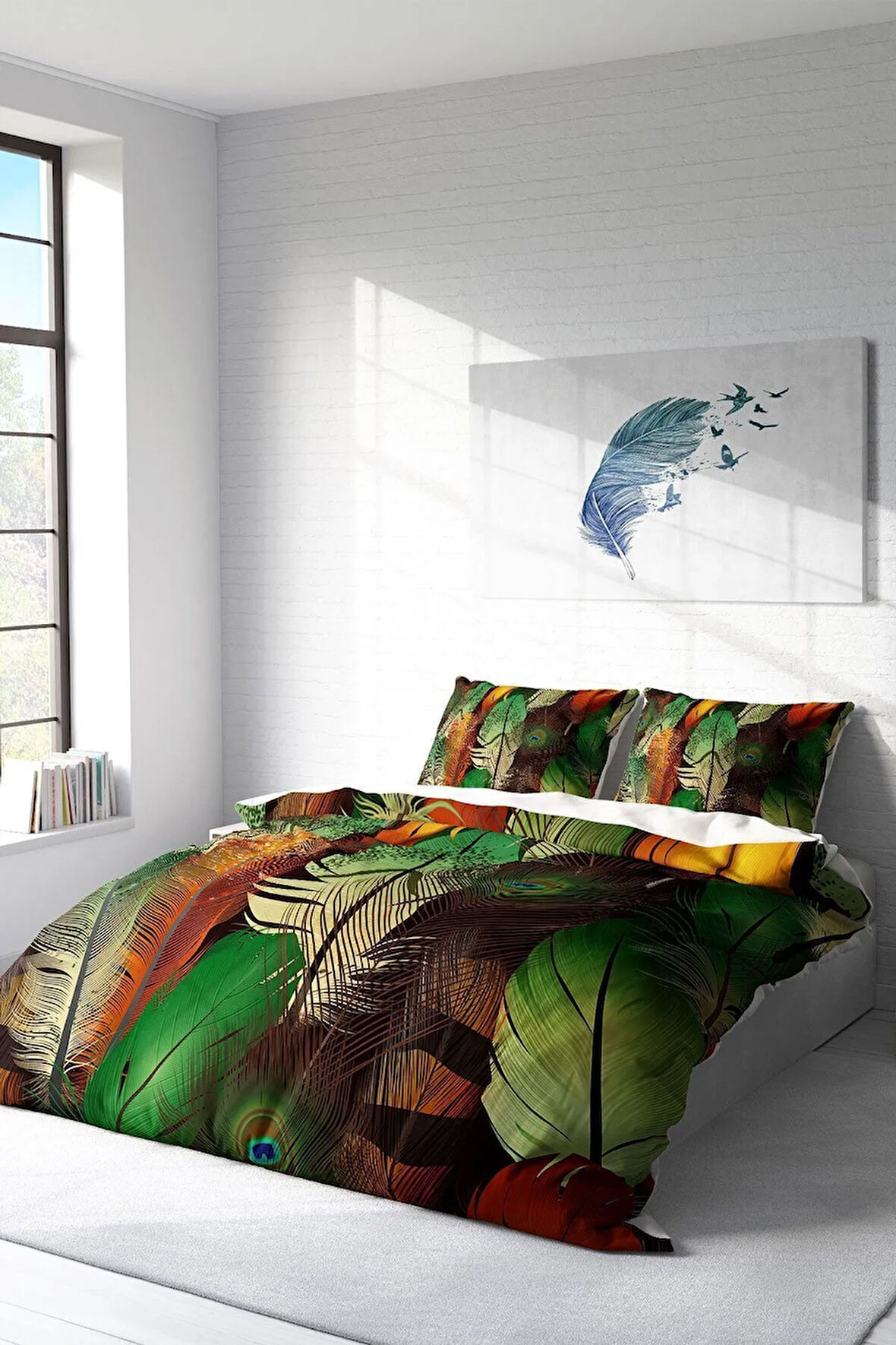 Nevresim Takımı %100 Doğal Pamuk Çift Kişilik 3d Digital Yeşil Orman