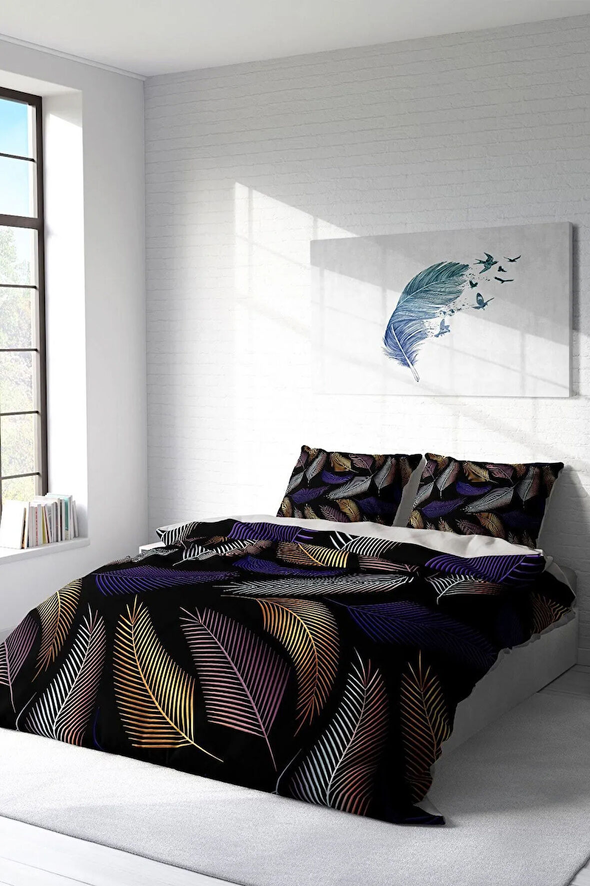 Nevresim Takımı %100 Doğal Pamuk Çift Kişilik 3d Digital Color Leaf