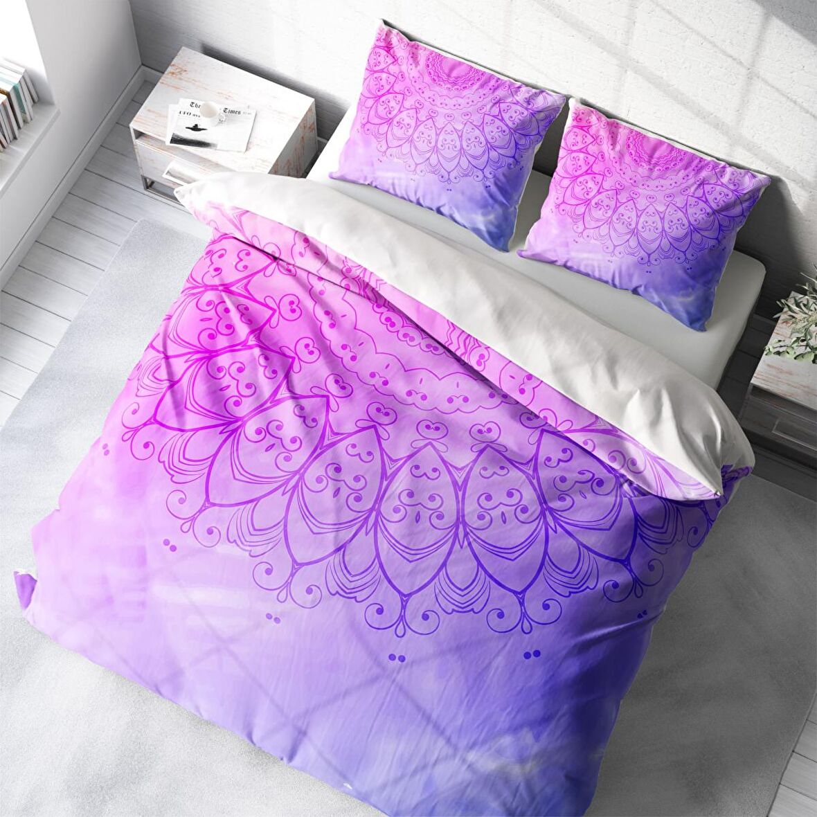 Monohome Violet 3D Temalı Pamuk Saten Çift Kişilik Nevresim Takımı