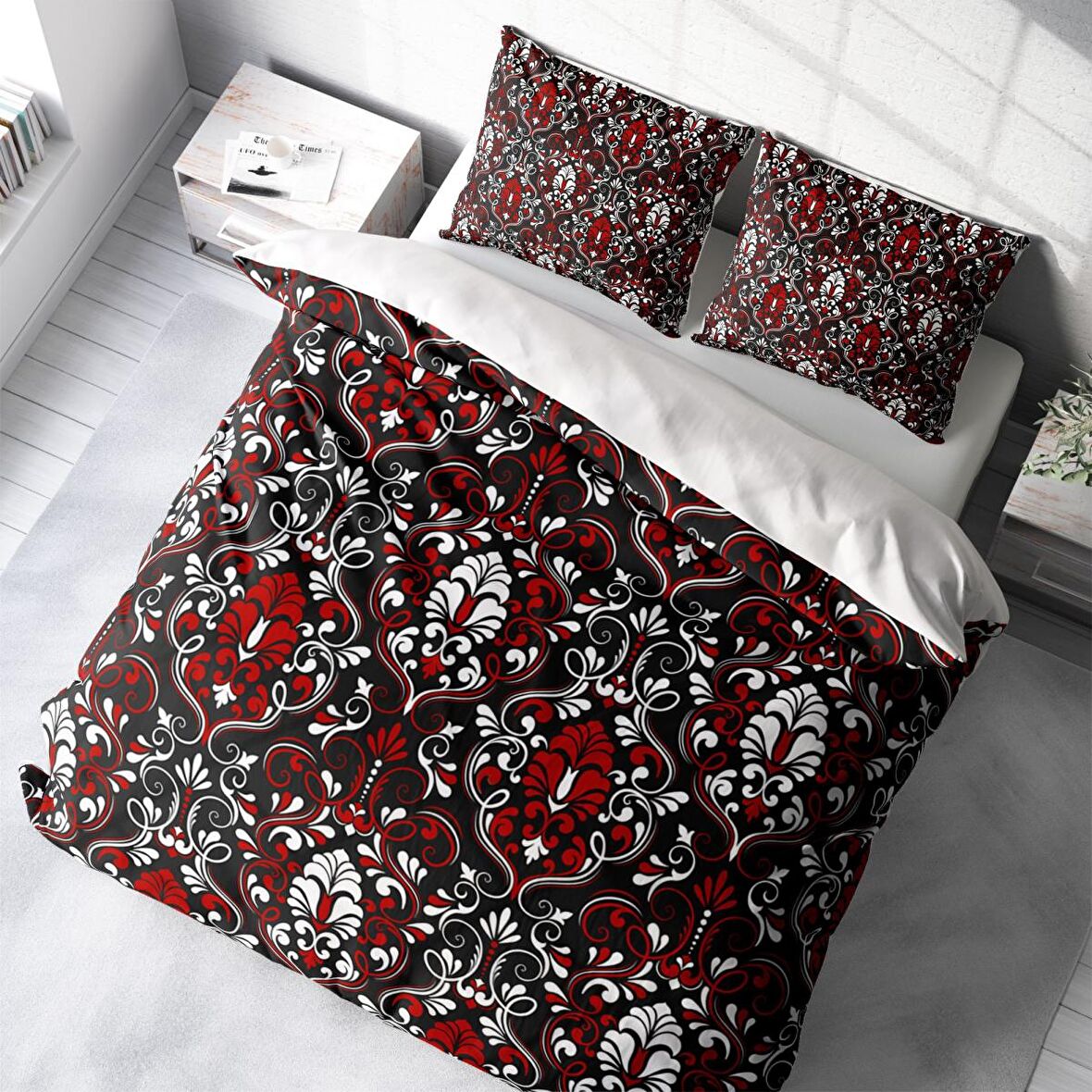 Monohome Damask 3D Temalı Pamuk Saten Çift Kişilik Nevresim Takımı