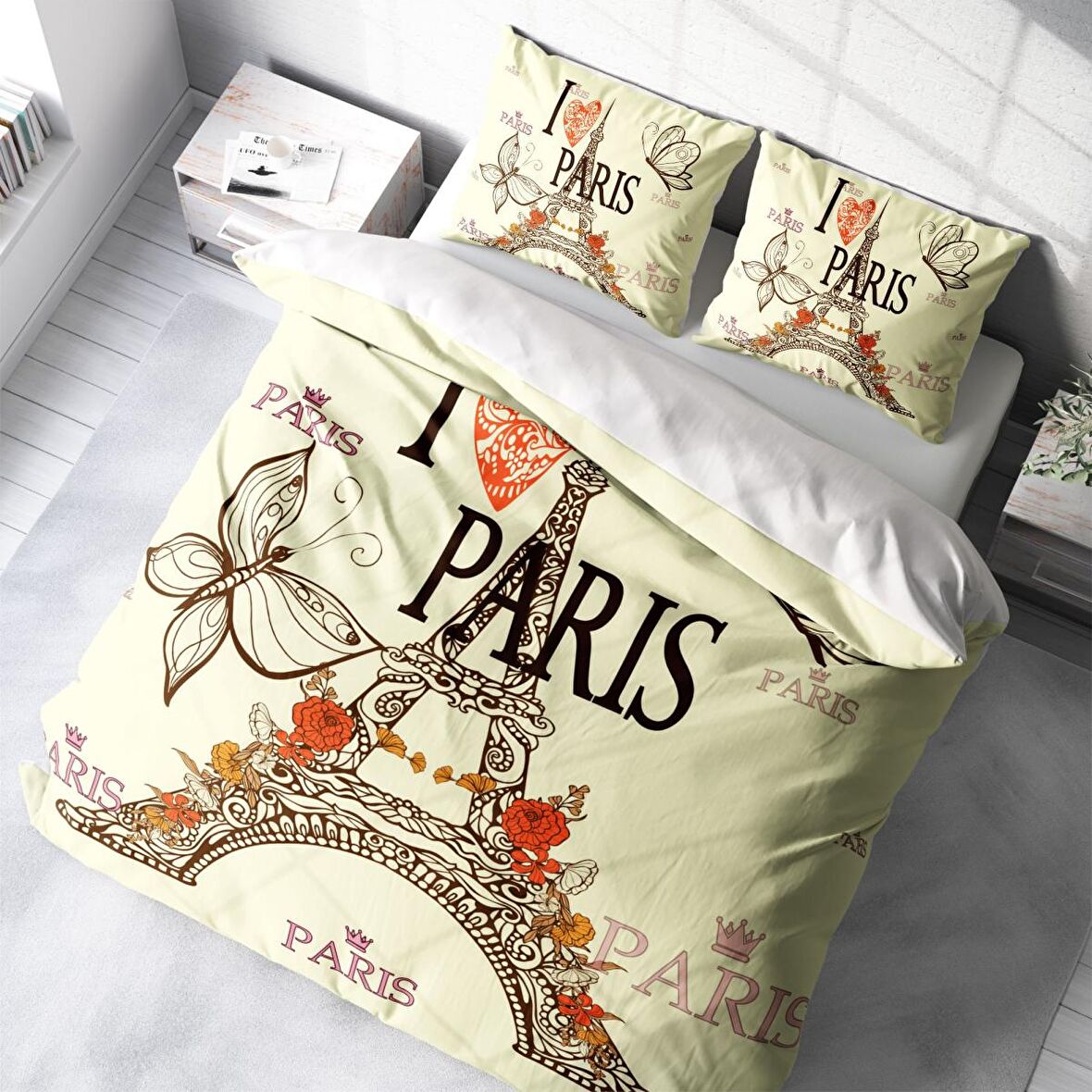 Monohome Paris 3D Temalı Pamuk Saten Çift Kişilik Nevresim Takımı