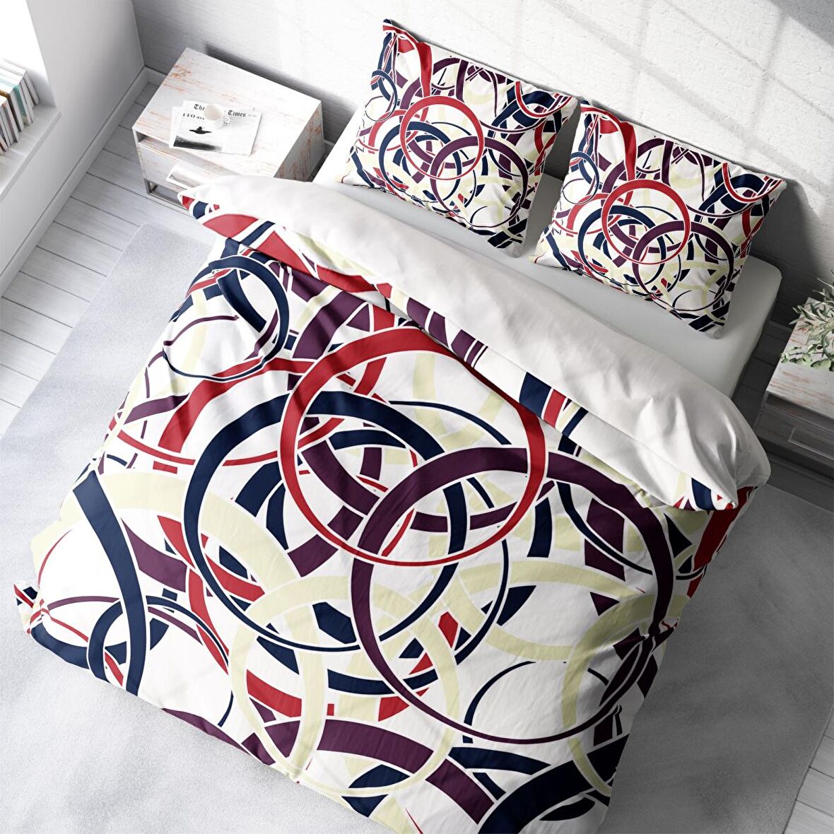 Monohome Rings 3D Temalı Pamuk Saten Çift Kişilik Nevresim Takımı